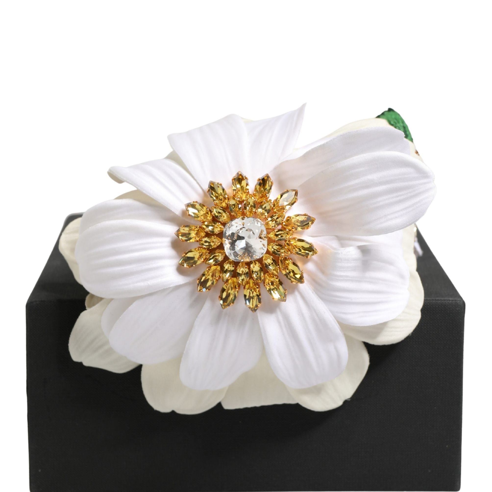 Dolce & Gabbana White Yellow Silk Blend Floral Crystals Diadem Headband