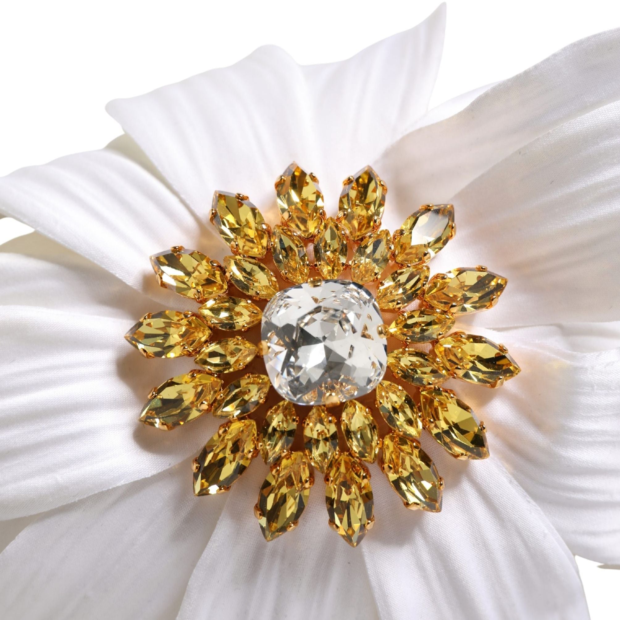 Dolce & Gabbana White Yellow Silk Blend Floral Crystals Diadem Headband