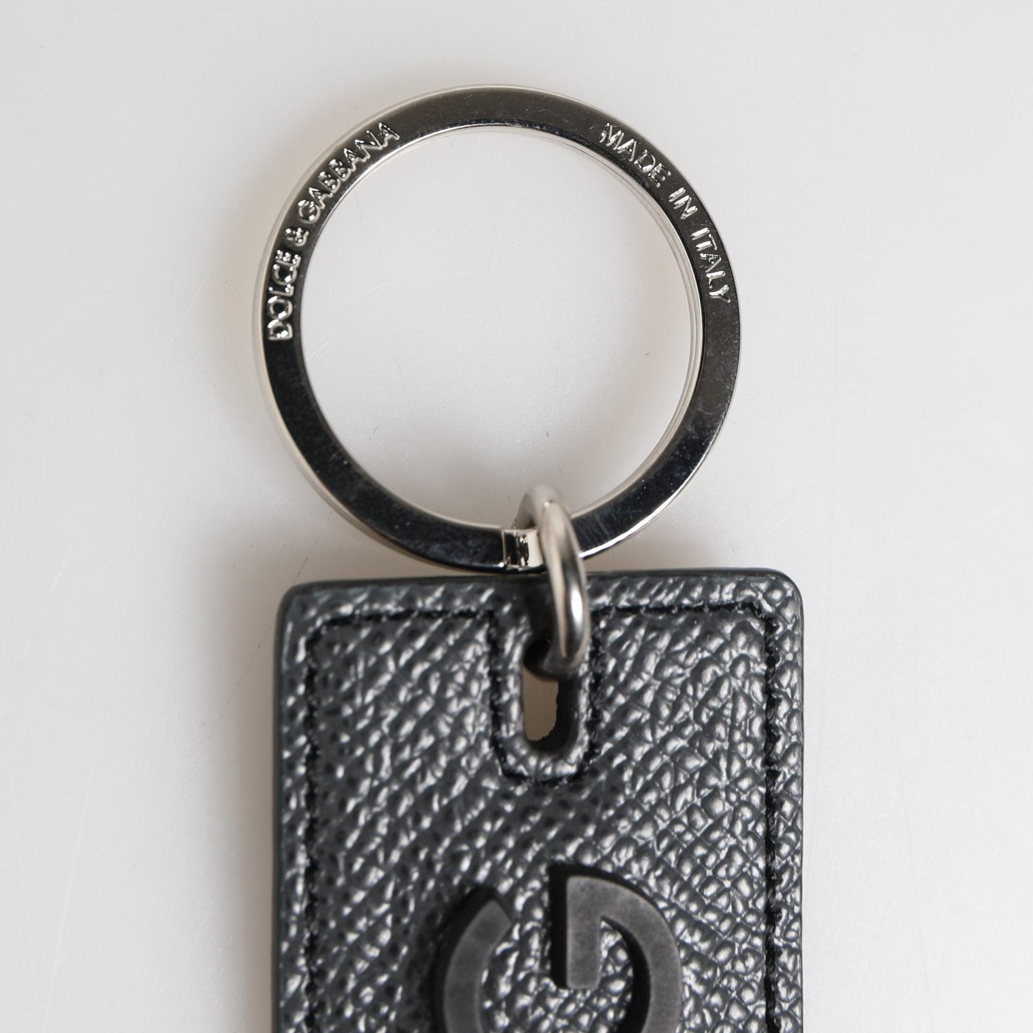 Dolce & Gabbana Black Calf Leather D&G Logo Metal Ring Keyring Keychain