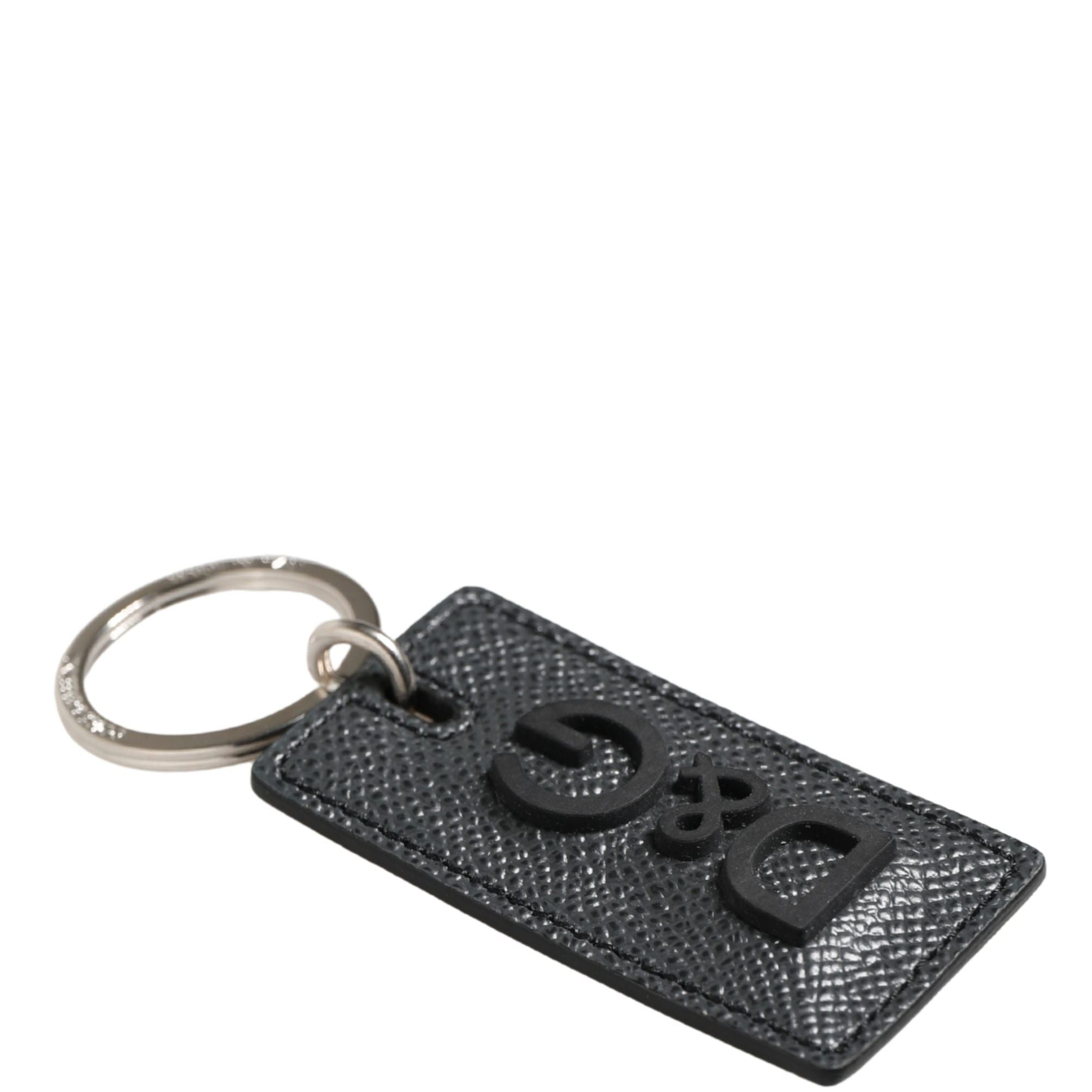 Dolce & Gabbana Black Calf Leather D&G Logo Metal Ring Keyring Keychain