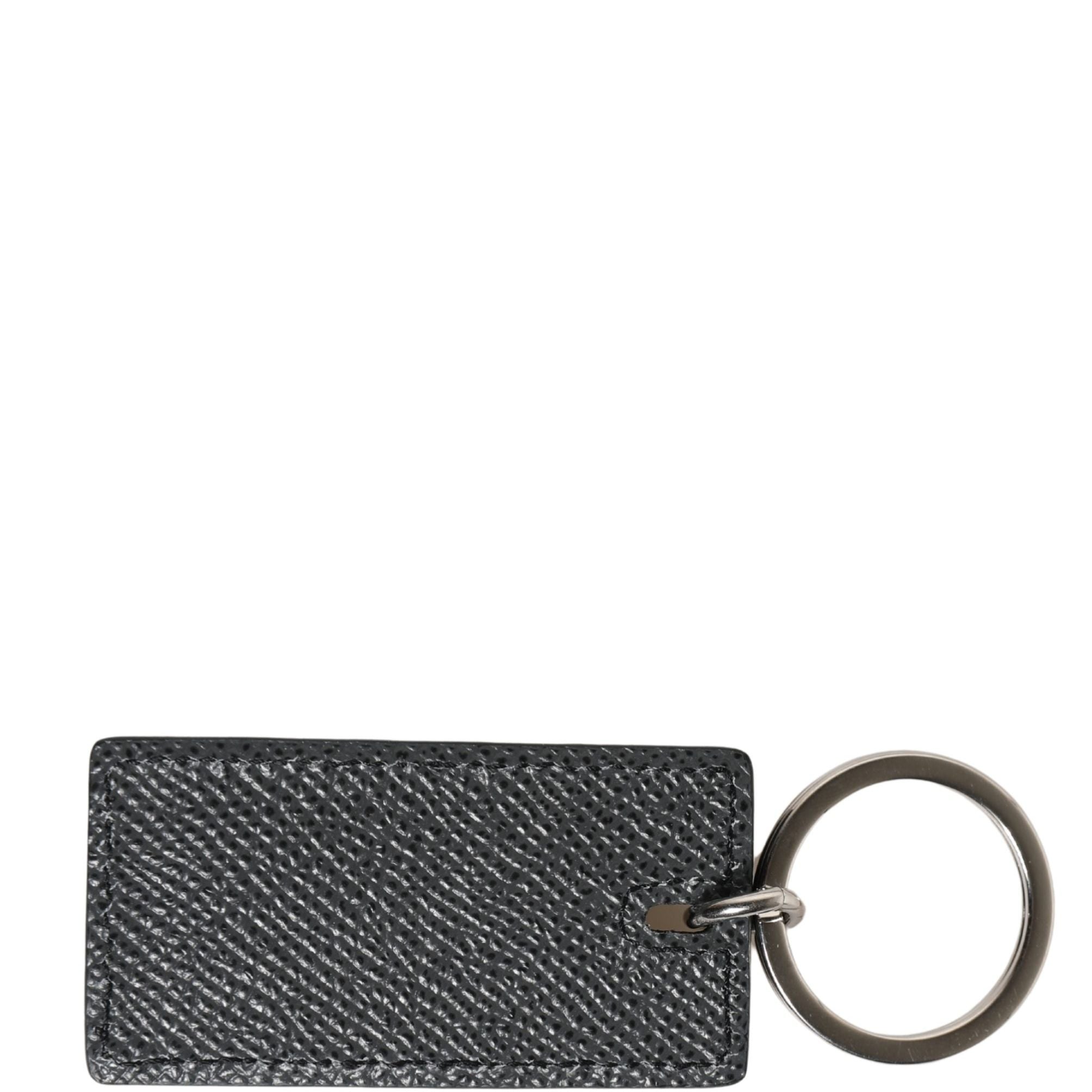 Dolce & Gabbana Black Calf Leather D&G Logo Metal Ring Keyring Keychain