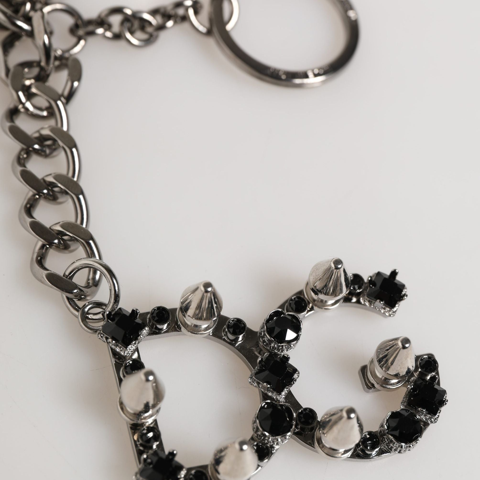 Dolce & Gabbana Silver Brass Metal DG Logo Crystal Ring Keyring Keychain