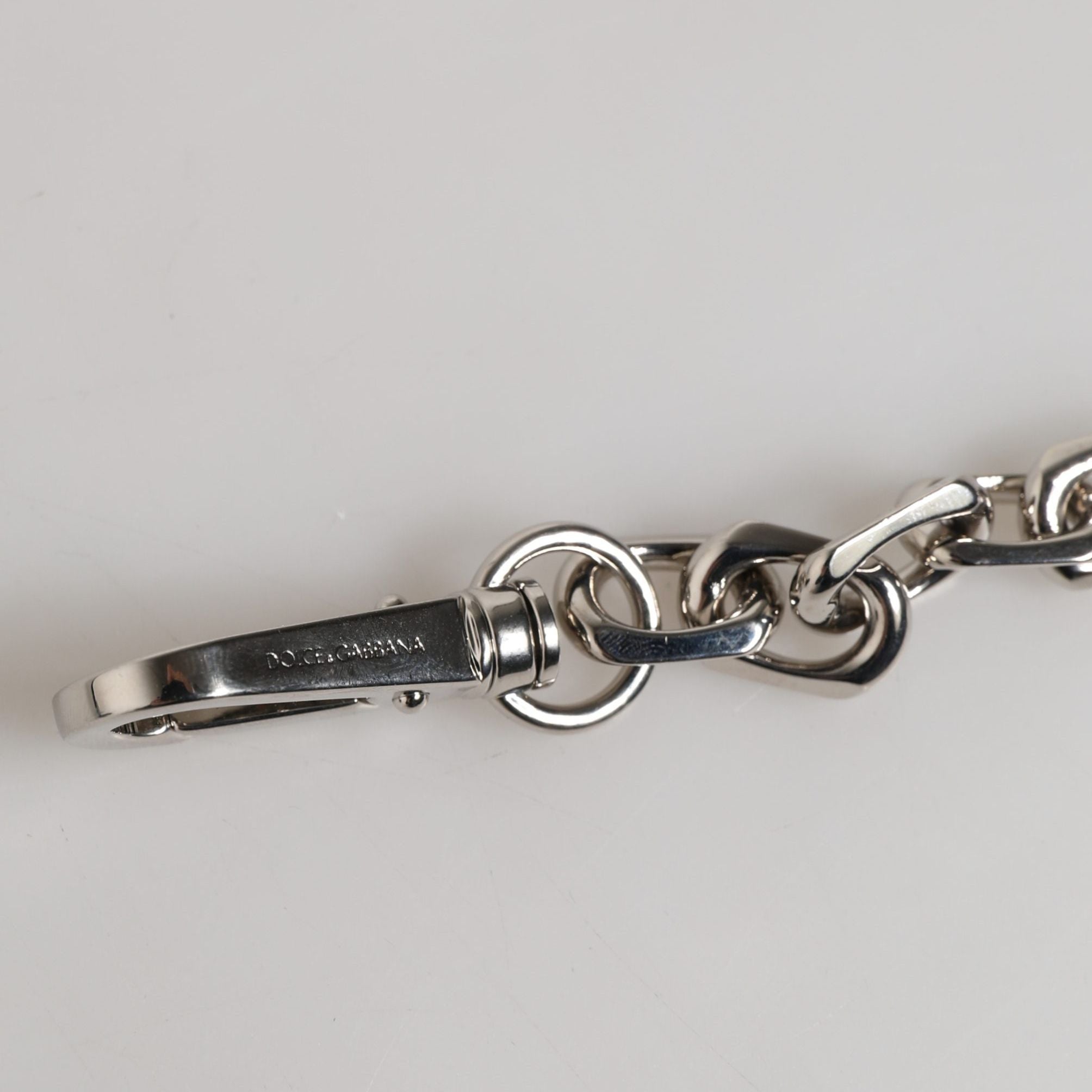 Dolce & Gabbana Silver Tone Chain Lobster Clasp Logo Gray Pearls Bracelet