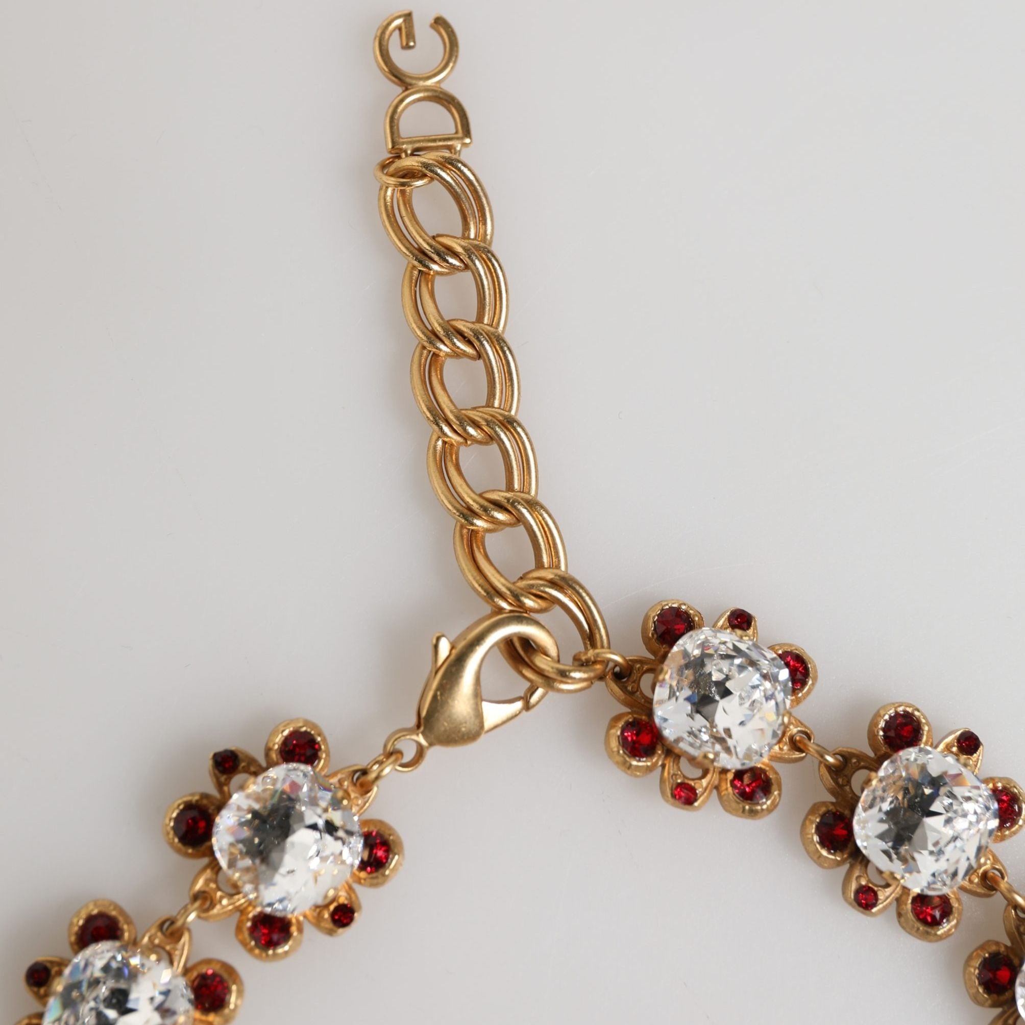 Dolce & Gabbana Gold Brass FRUIT Pendants Flowers Crystal Logo Necklace