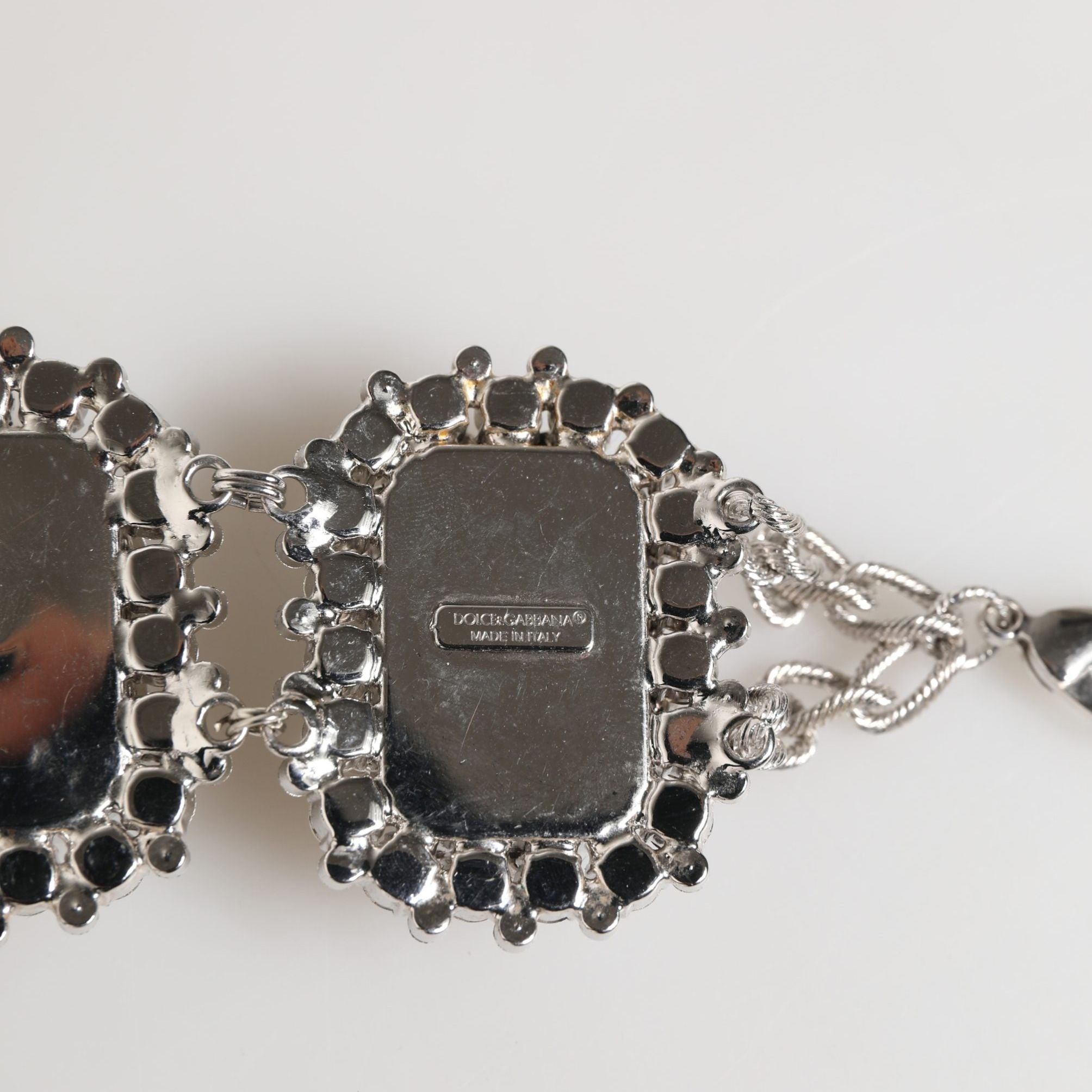 Dolce & Gabbana Silver Tone Brass Chain Crystal Embellished Bracelet