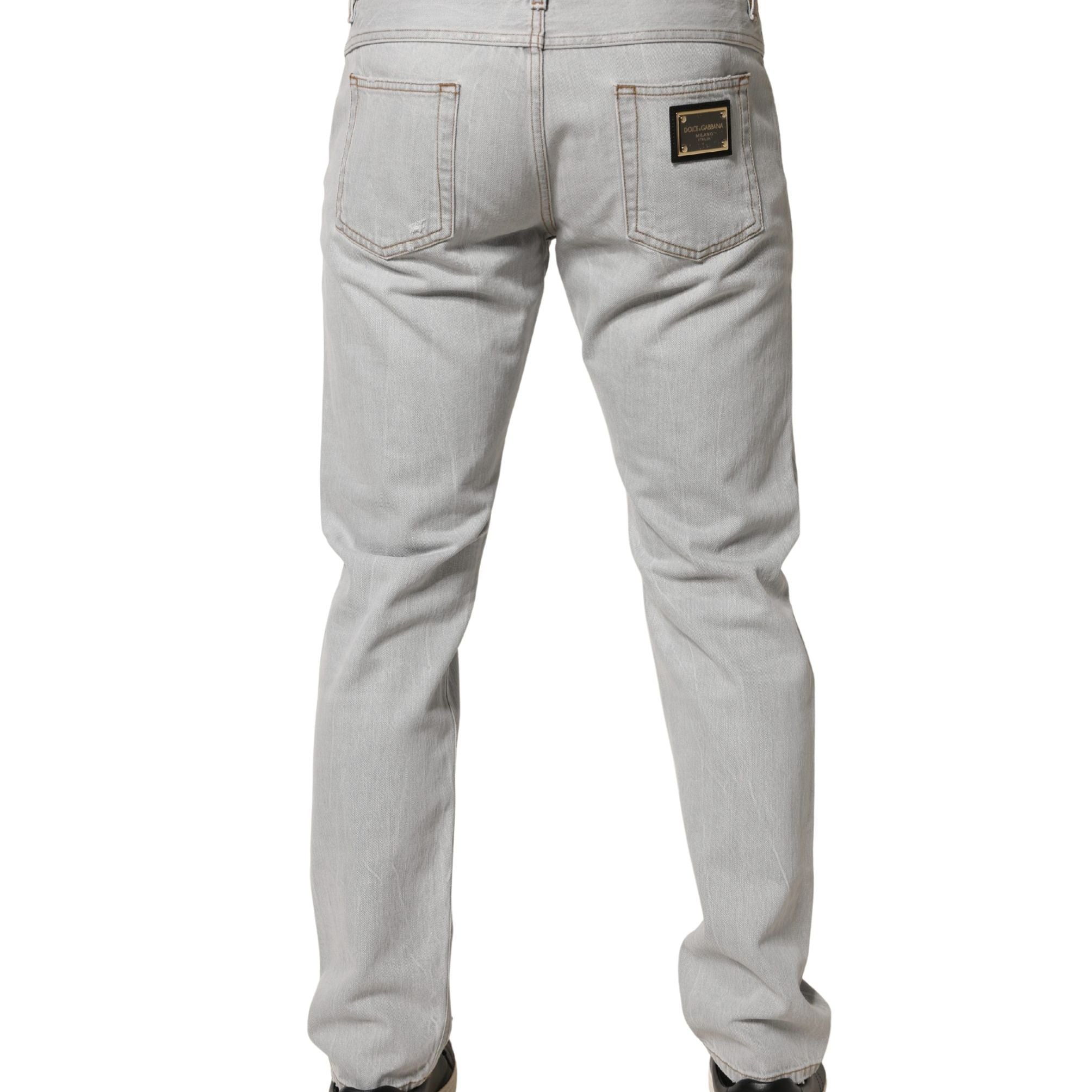 Dolce & Gabbana Light Gray Ripped Cotton Regular Denim Jeans