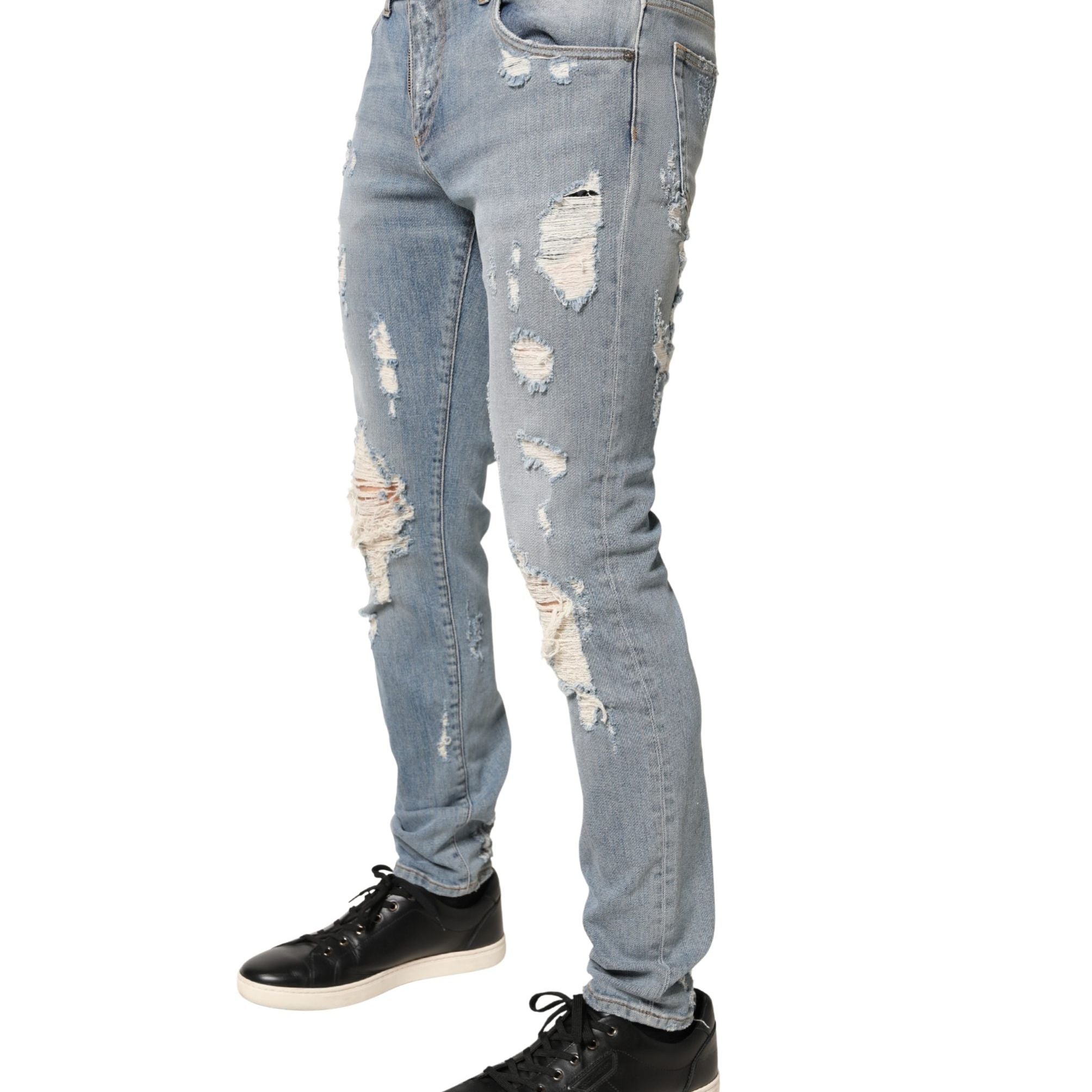 Dolce & Gabbana Light Blue Distressed Skinny Men Denim Jeans