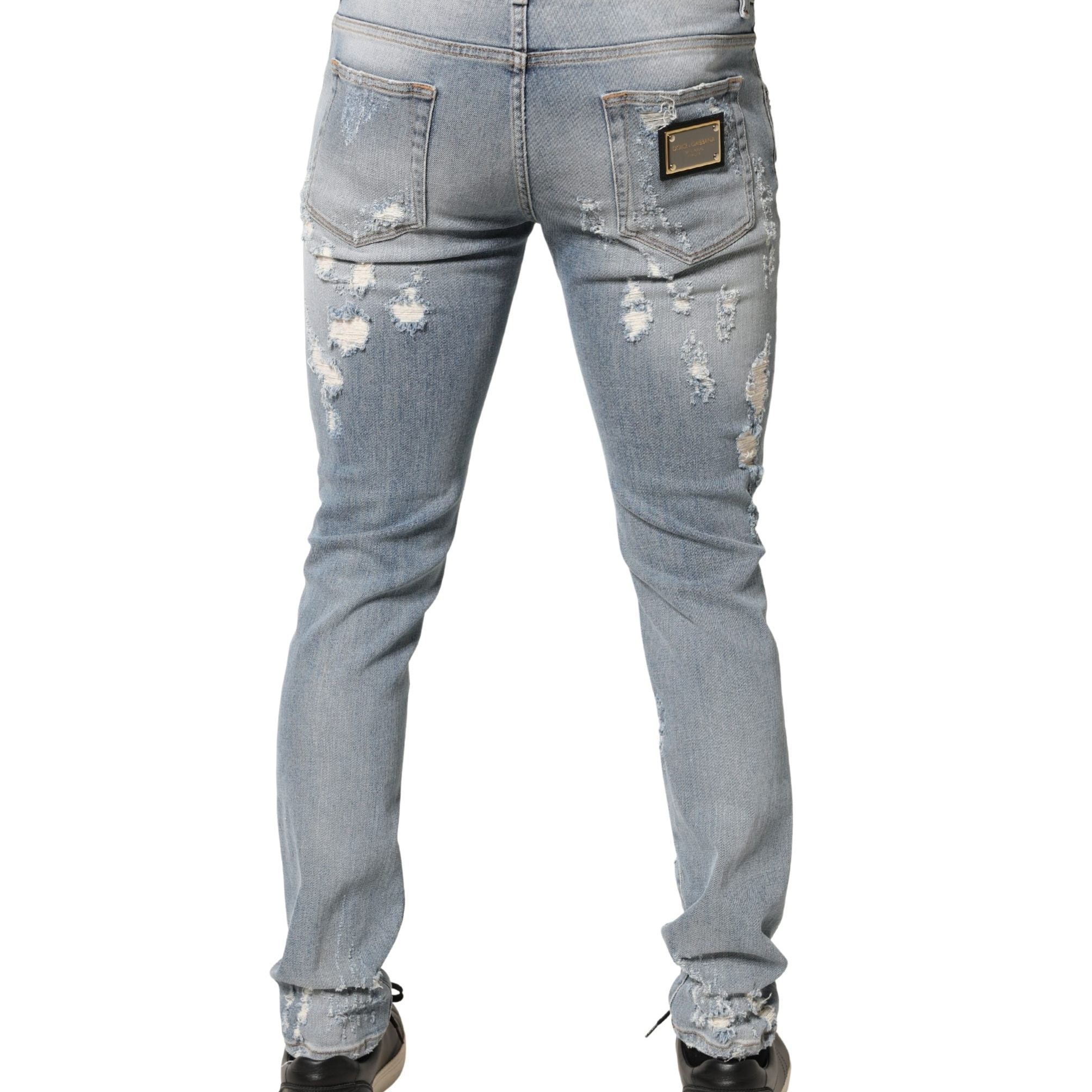 Dolce & Gabbana Light Blue Distressed Skinny Men Denim Jeans