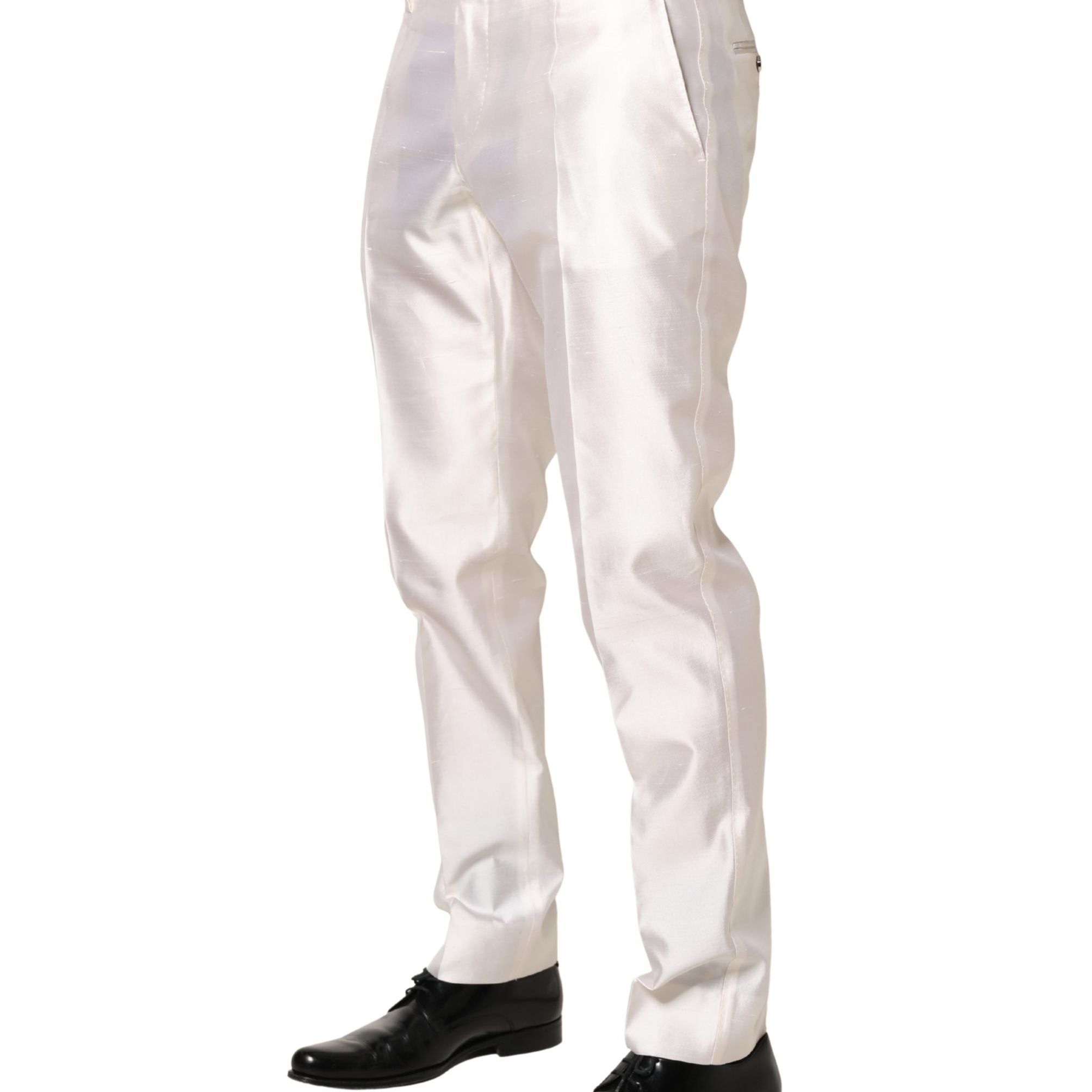Dolce & Gabbana White Silk Satin Dress Formal Trouser Pants