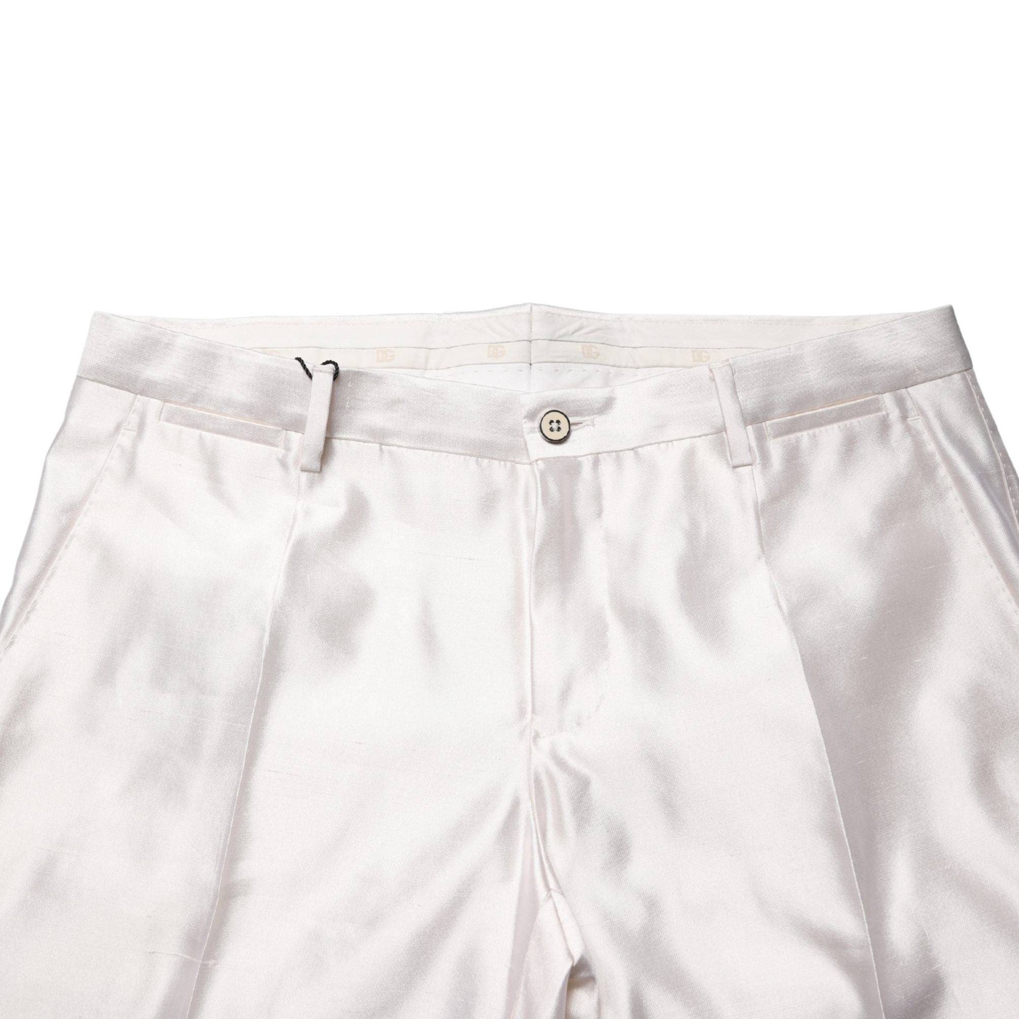 Dolce & Gabbana White Silk Satin Dress Formal Trouser Pants