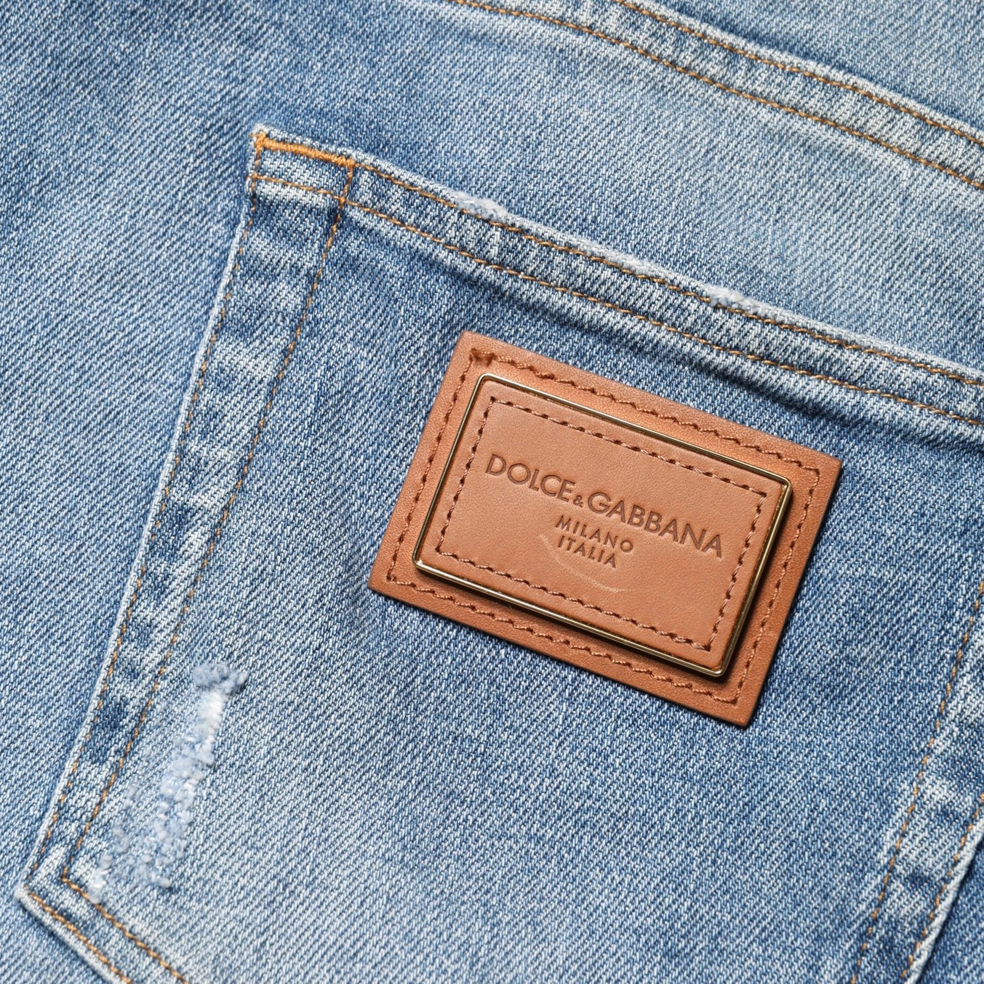 Dolce & Gabbana Blue Tattered Slim Fit Men Cotton Denim Jeans