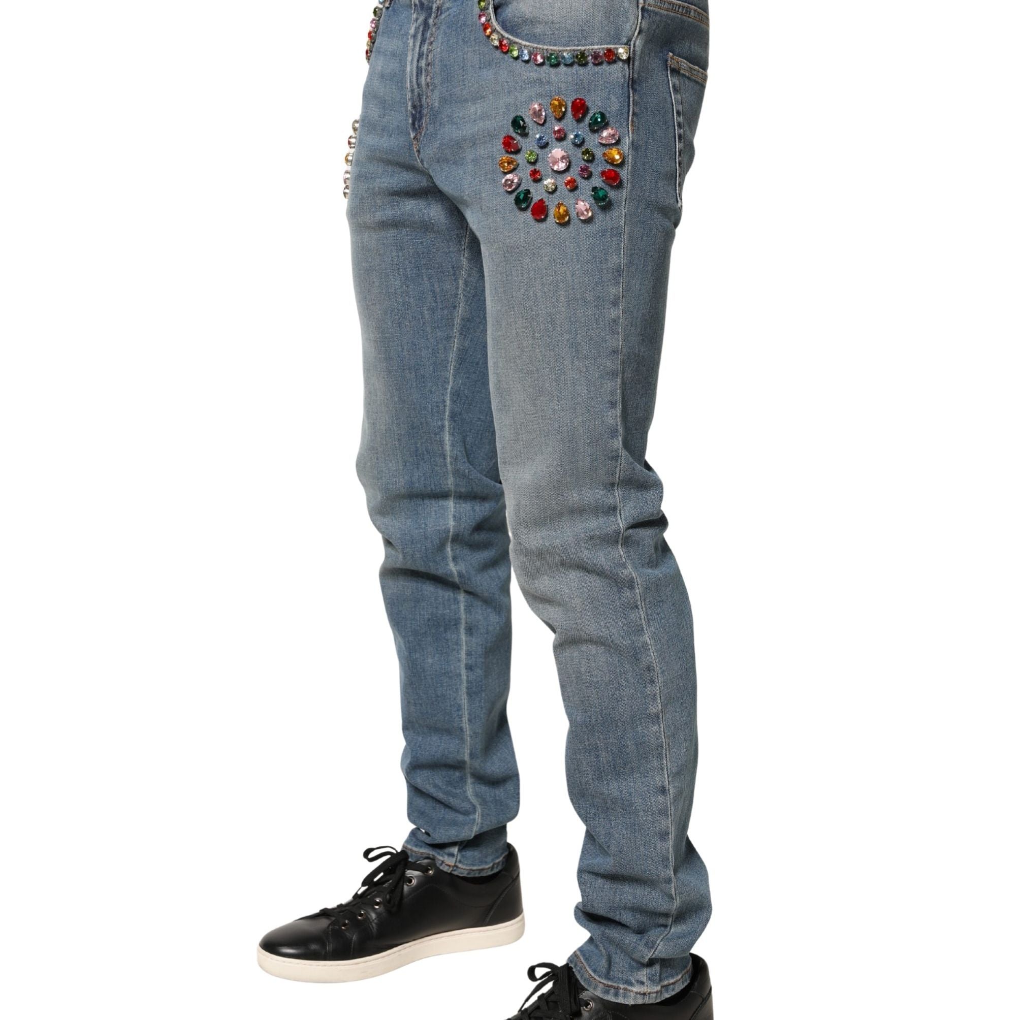 Dolce & Gabbana Blue Embellished Loose Cotton Men Denim Jeans