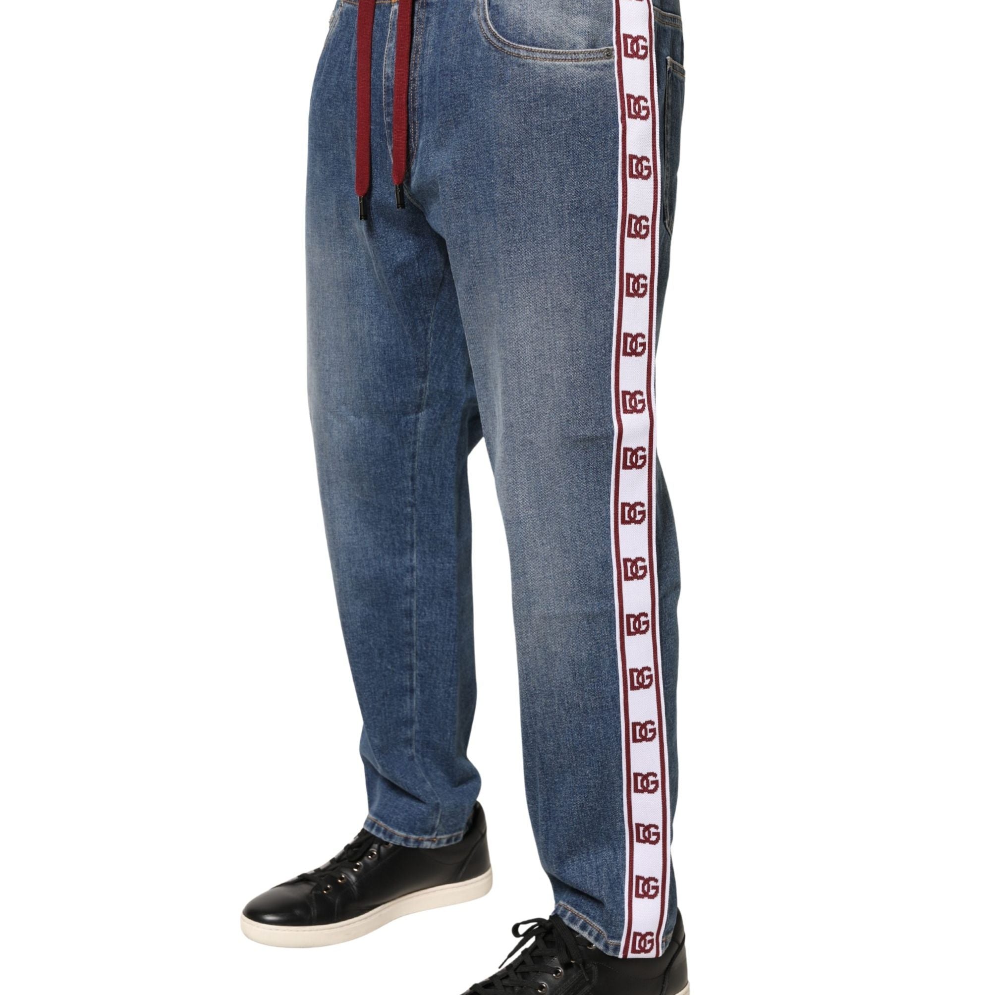 Dolce & Gabbana Blue Cotton Drawstring Straight Denim Jeans