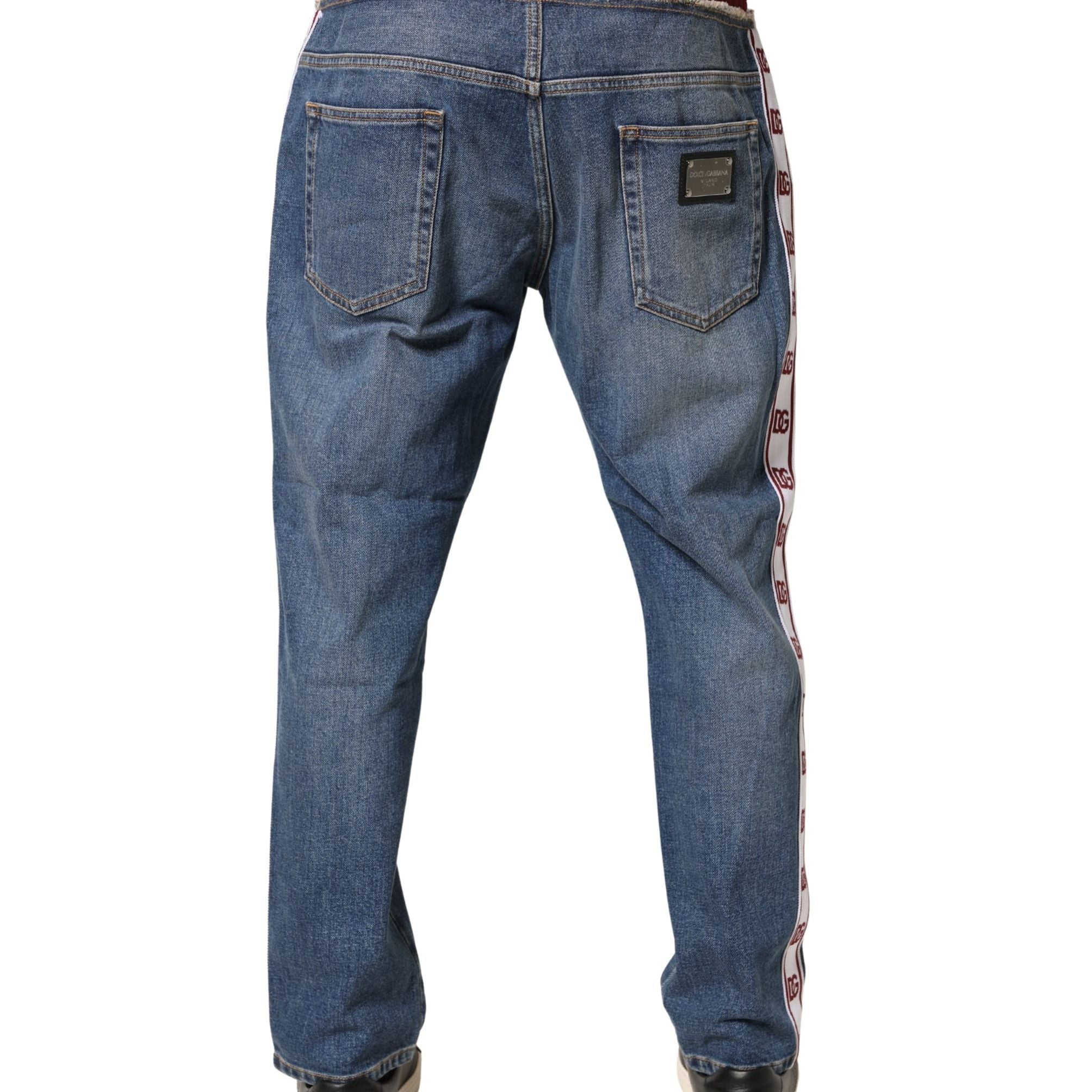 Dolce & Gabbana Blue Cotton Drawstring Straight Denim Jeans