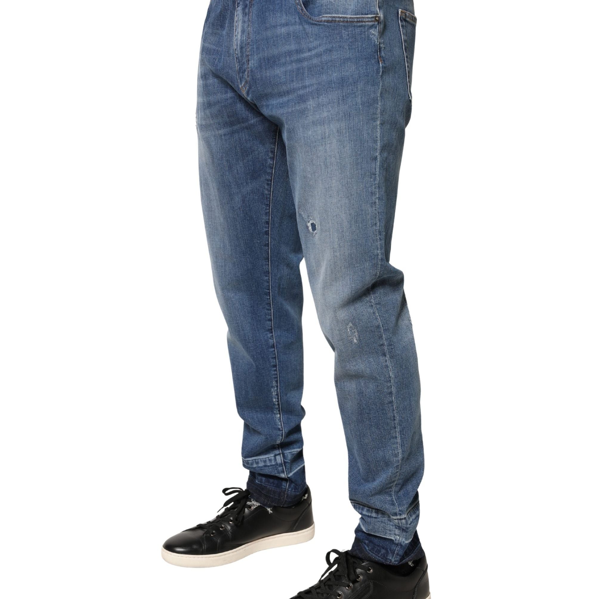 Dolce & Gabbana Blue Tattered Skinny Cotton Denim Jeans