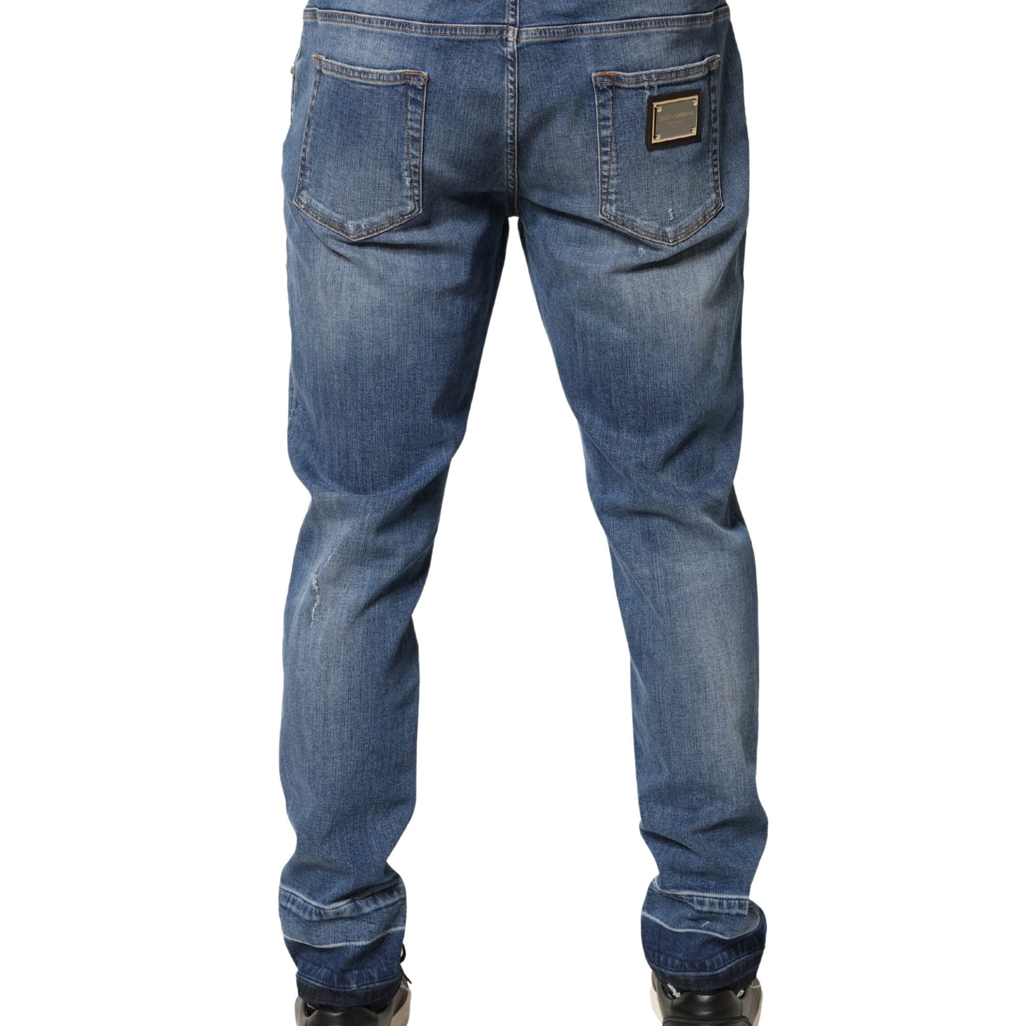 Dolce & Gabbana Blue Tattered Skinny Cotton Denim Jeans