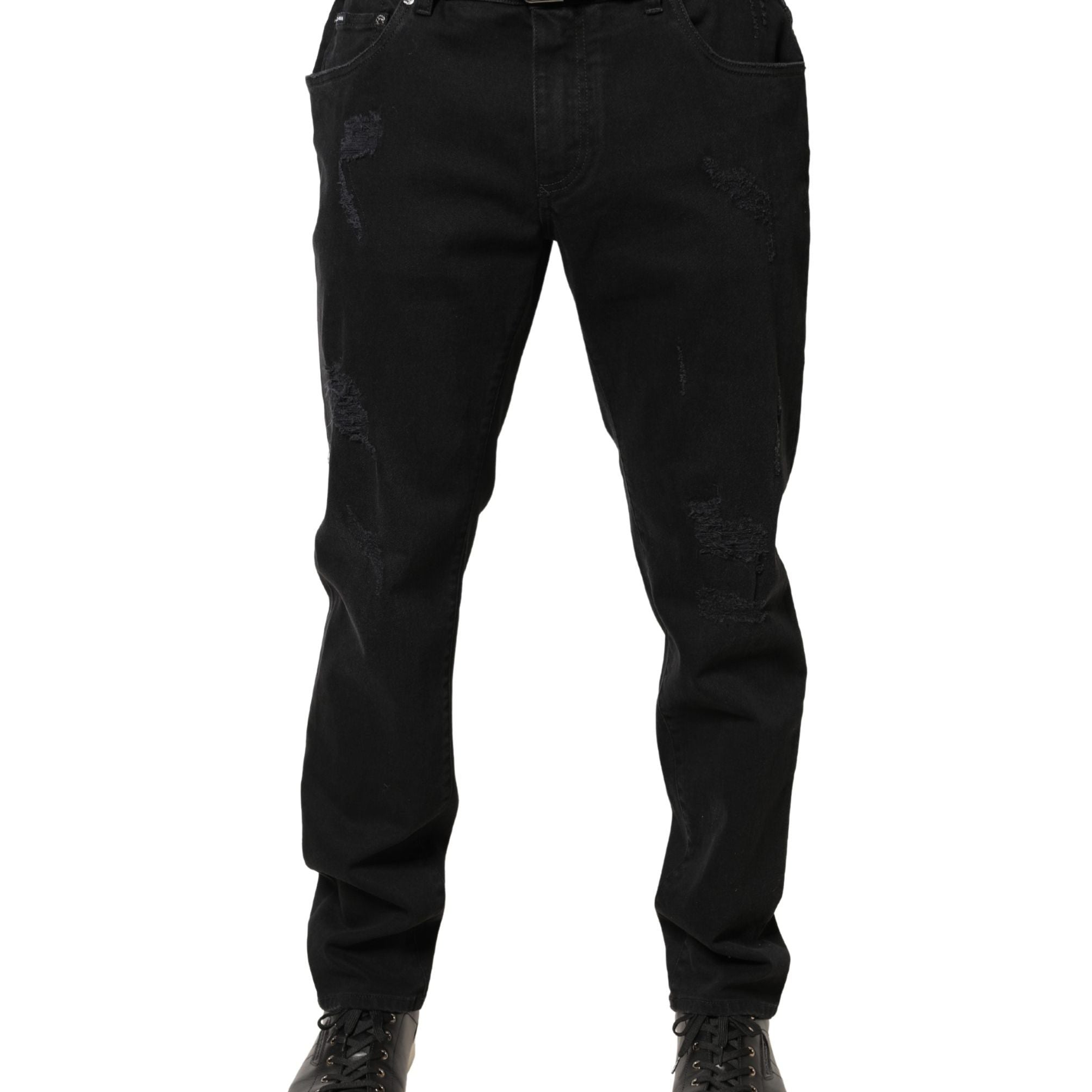 Dolce & Gabbana Black Tattered Skinny Cotton Denim Jeans