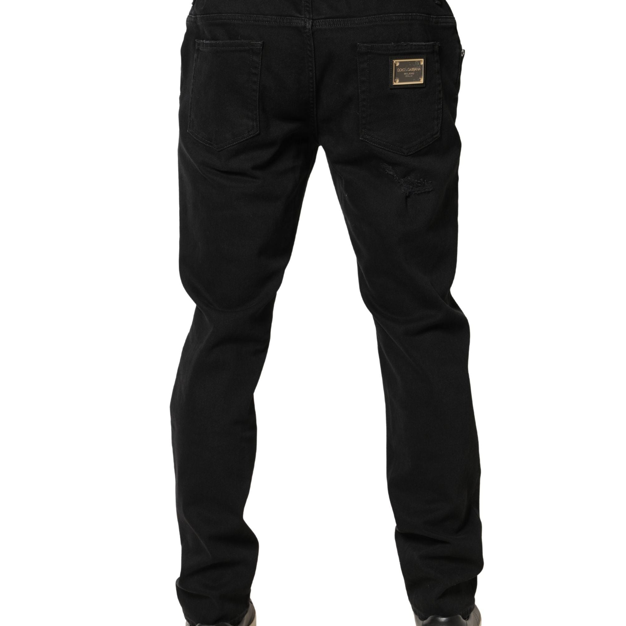 Dolce & Gabbana Black Tattered Skinny Cotton Denim Jeans