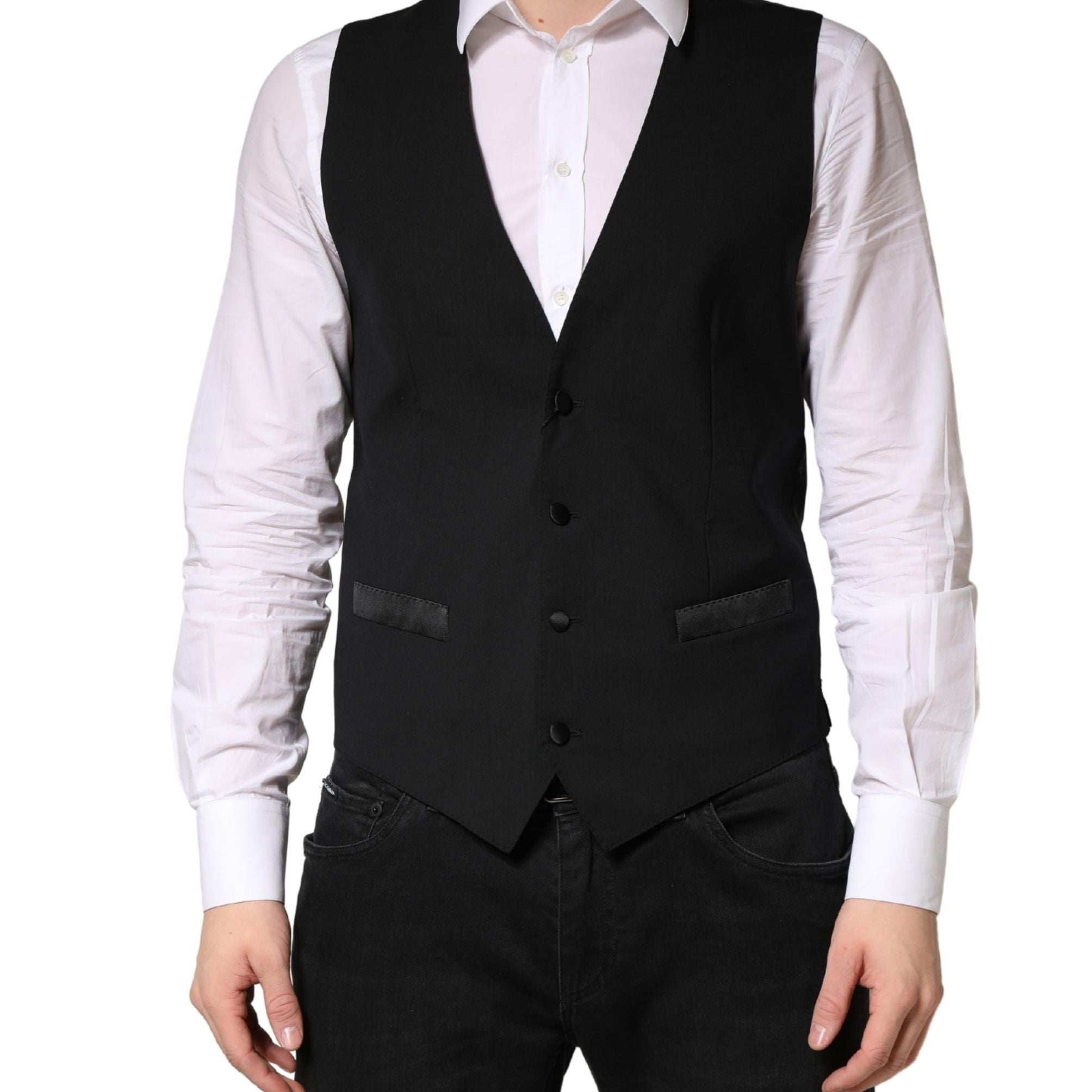 Dolce & Gabbana Black Wool Dress Men Formal Waistcoat Vest