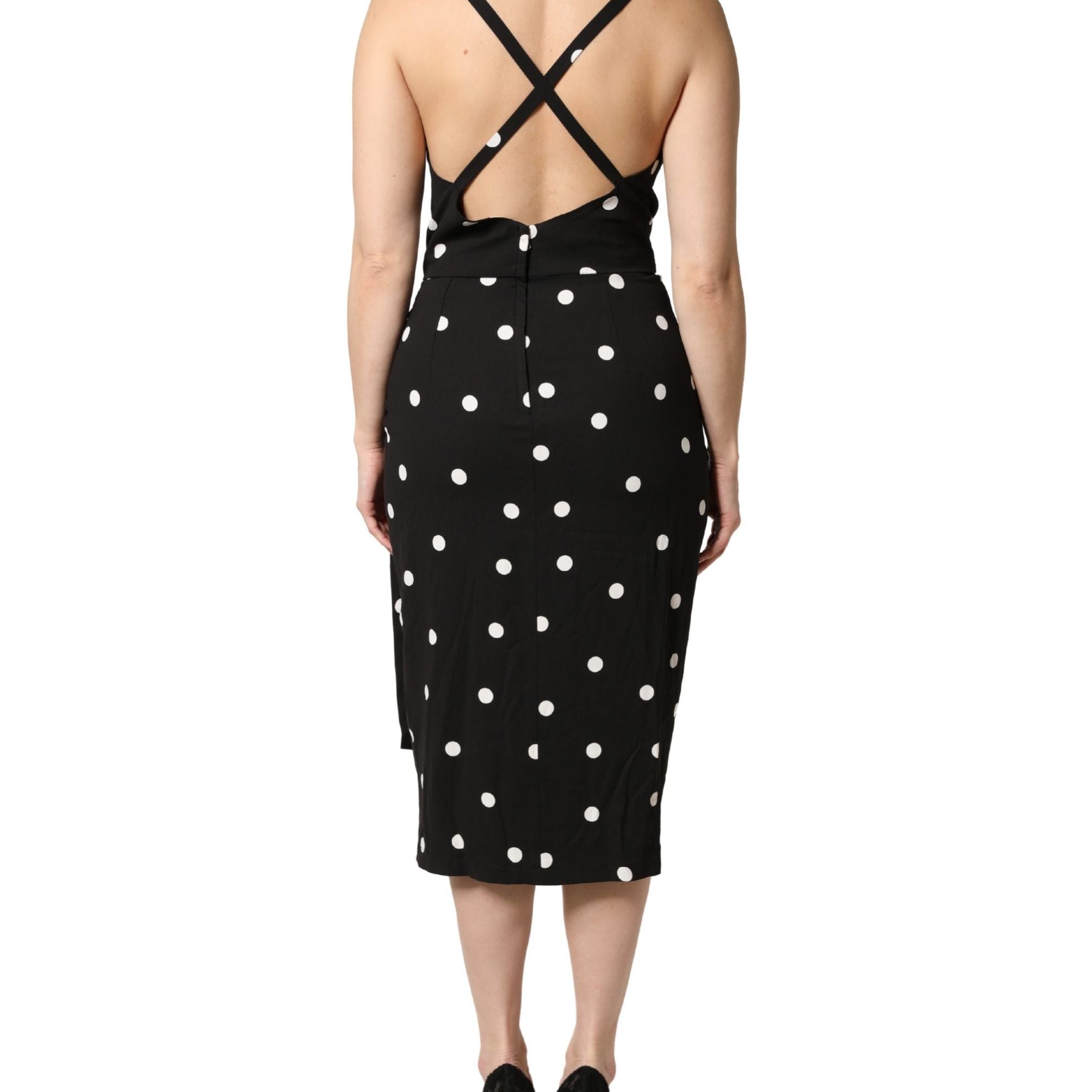 Dolce & Gabbana Black Polka Dotted Viscose Sheath Dress