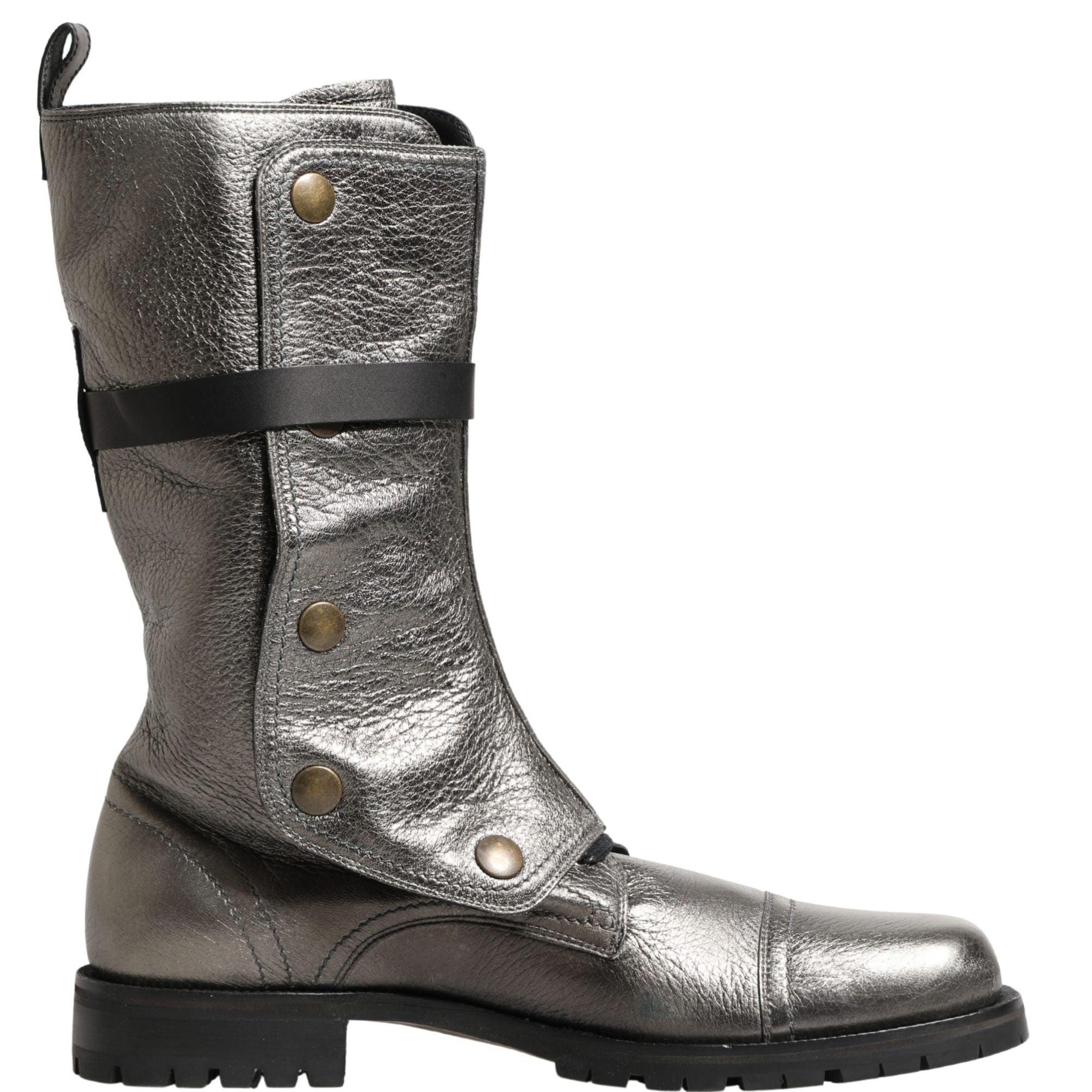 Dolce & Gabbana Metallic Silver Combat Biker Mid Calf Boots Shoes