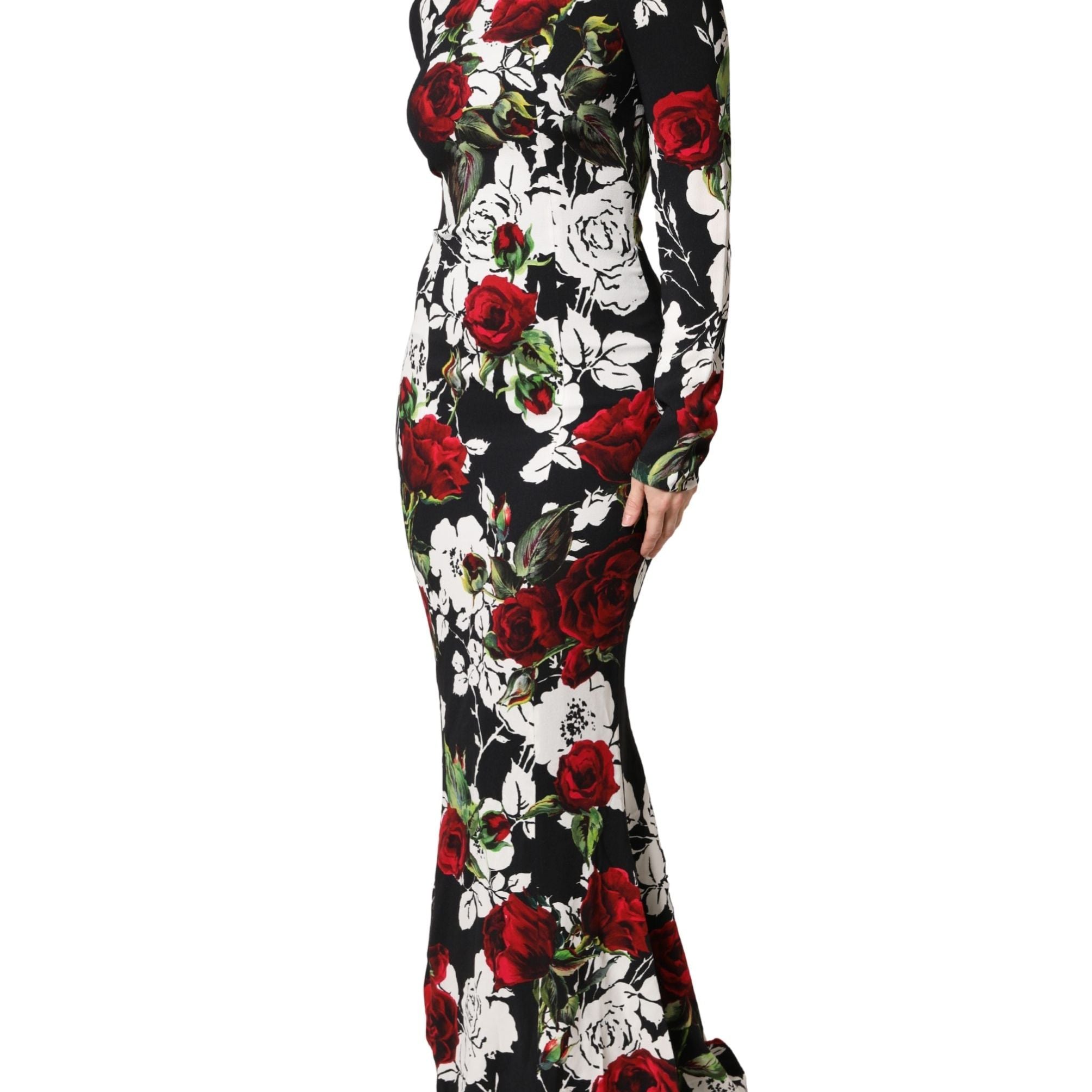 Dolce & Gabbana Black Floral Viscose Bodycon Long Gown Dress