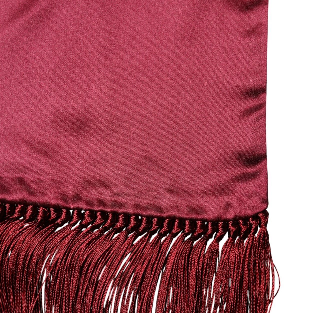 Dolce & Gabbana Red Satin Silk Fringes Men Foulard 137.5cm x14.5cm Scarf