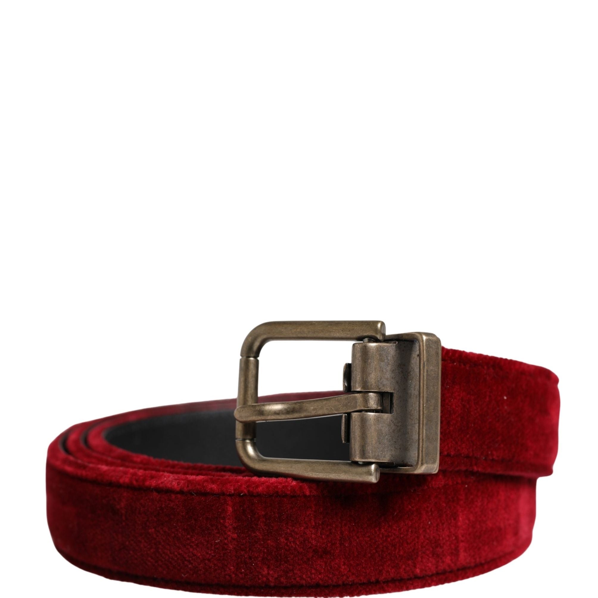 Dolce & Gabbana Men Burgundy Velvet Cotton Metal Buckle Belt