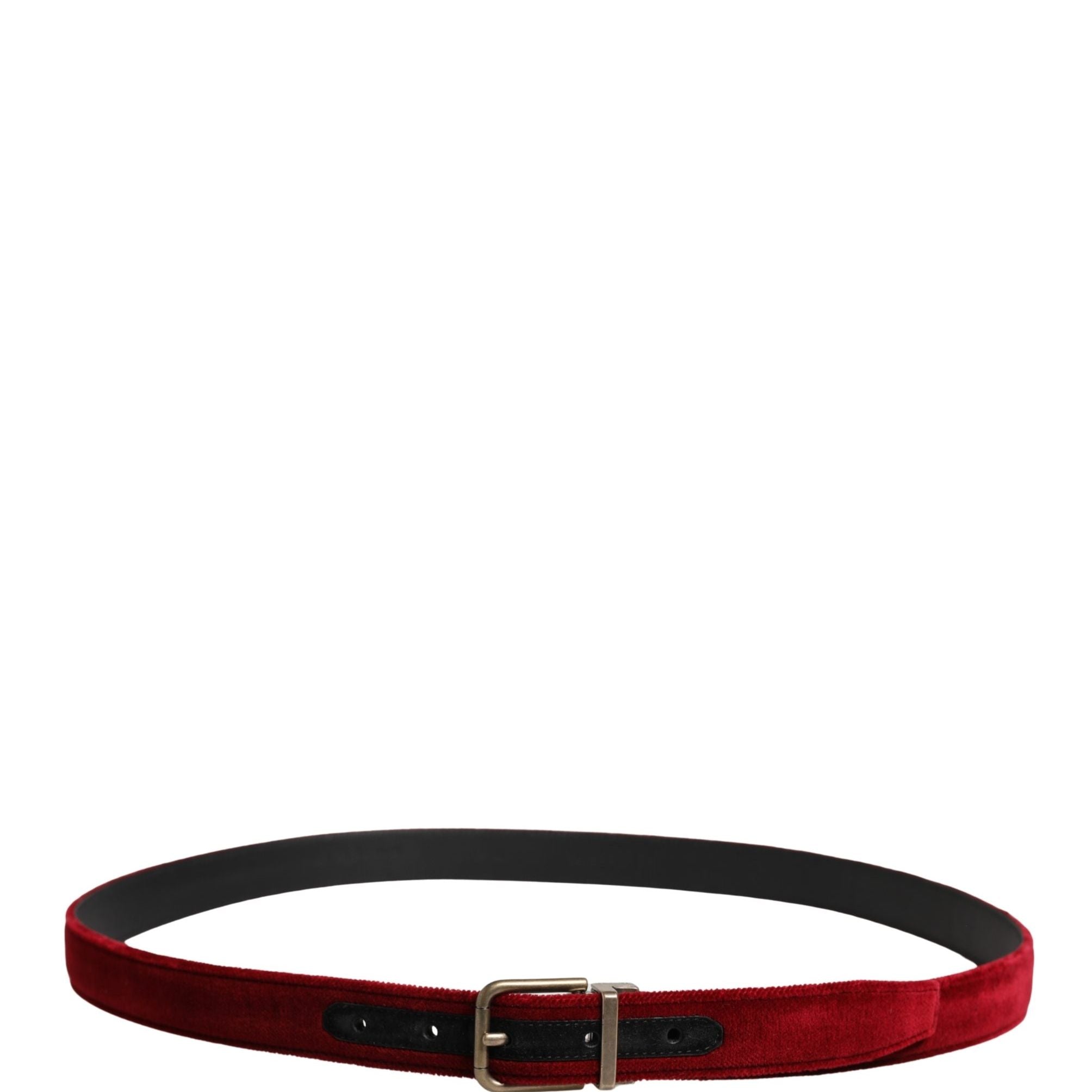 Dolce & Gabbana Men Burgundy Velvet Cotton Metal Buckle Belt