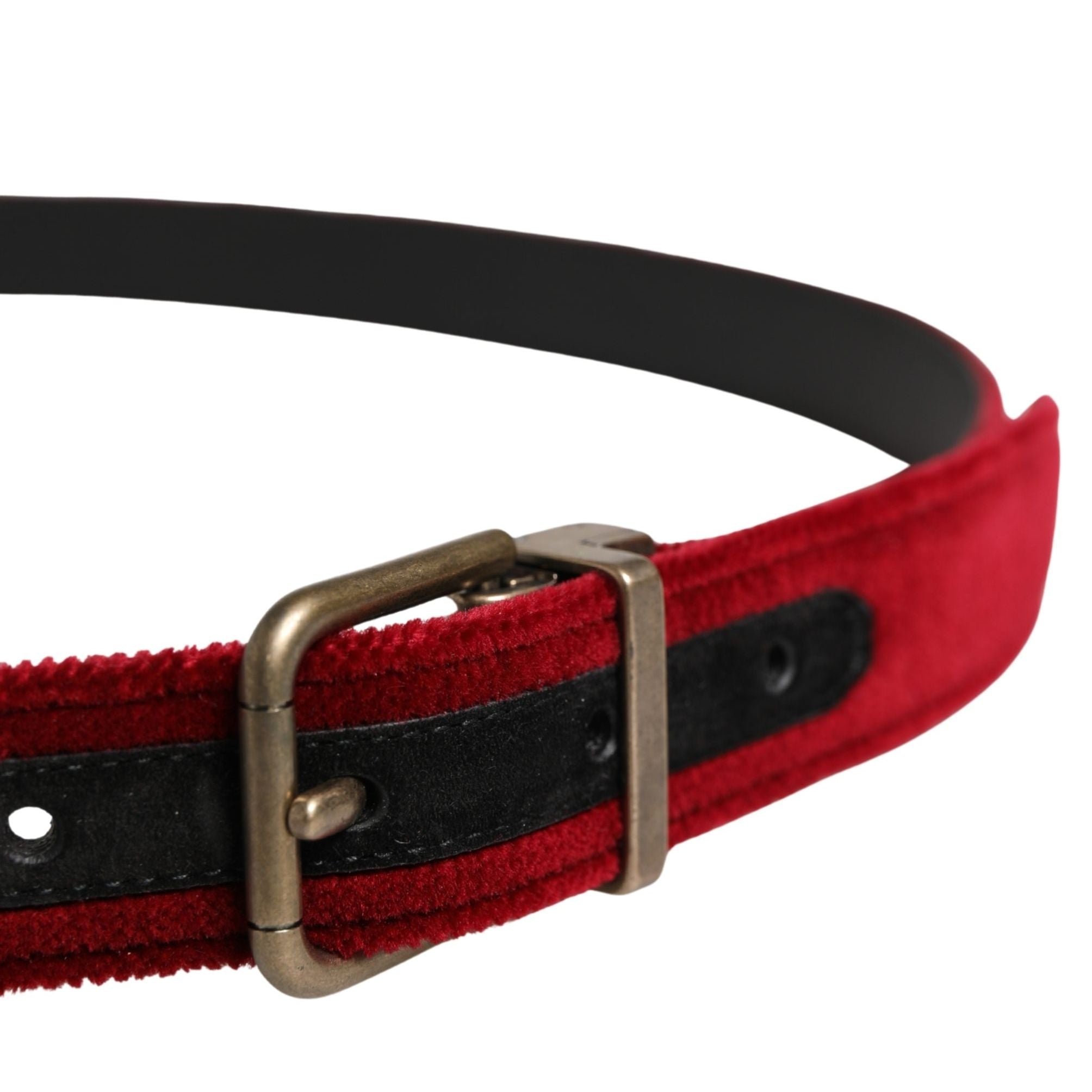 Dolce & Gabbana Men Burgundy Velvet Cotton Metal Buckle Belt