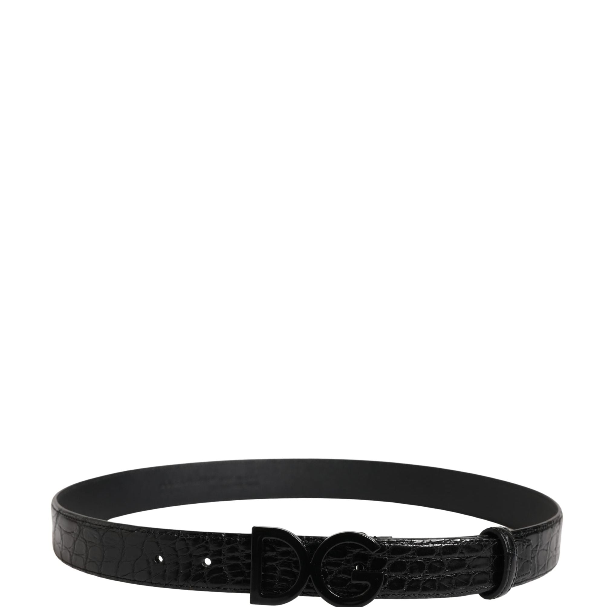 Dolce & Gabbana Men Black Exotic Leather Logo Buckle Belt