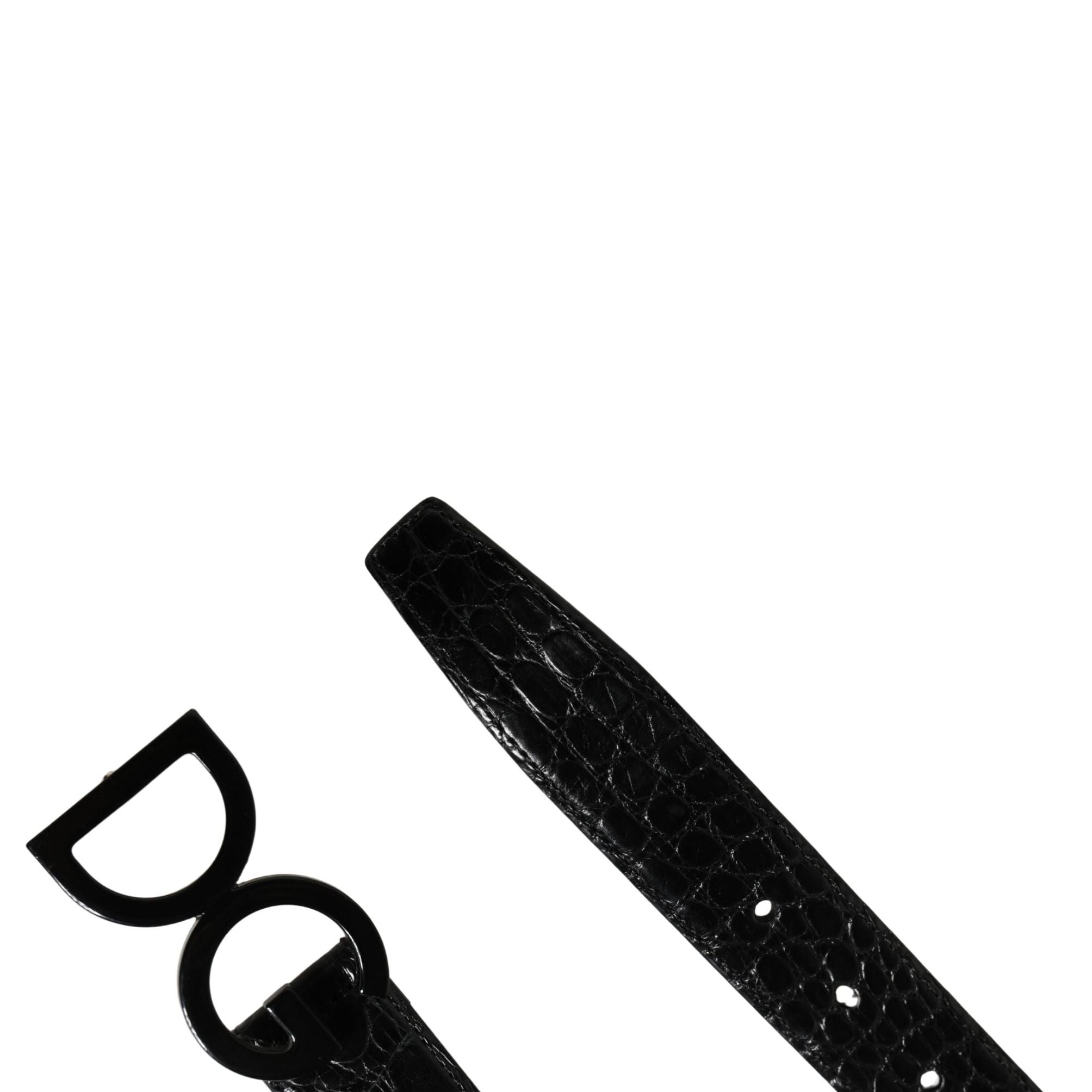 Dolce & Gabbana Men Black Exotic Leather Logo Buckle Belt