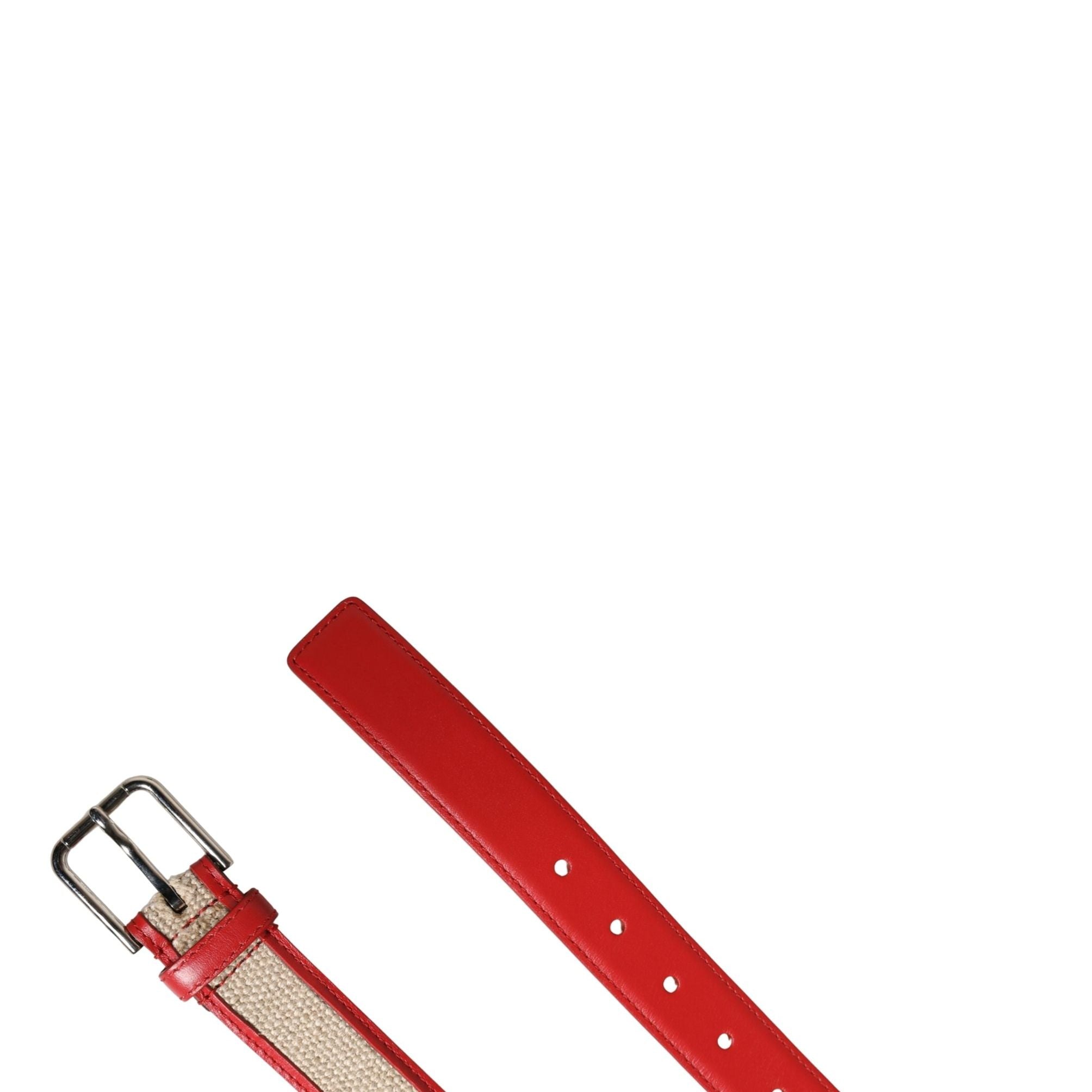 Dolce & Gabbana Men Beige Red Woven Leather Metal Buckle Belt