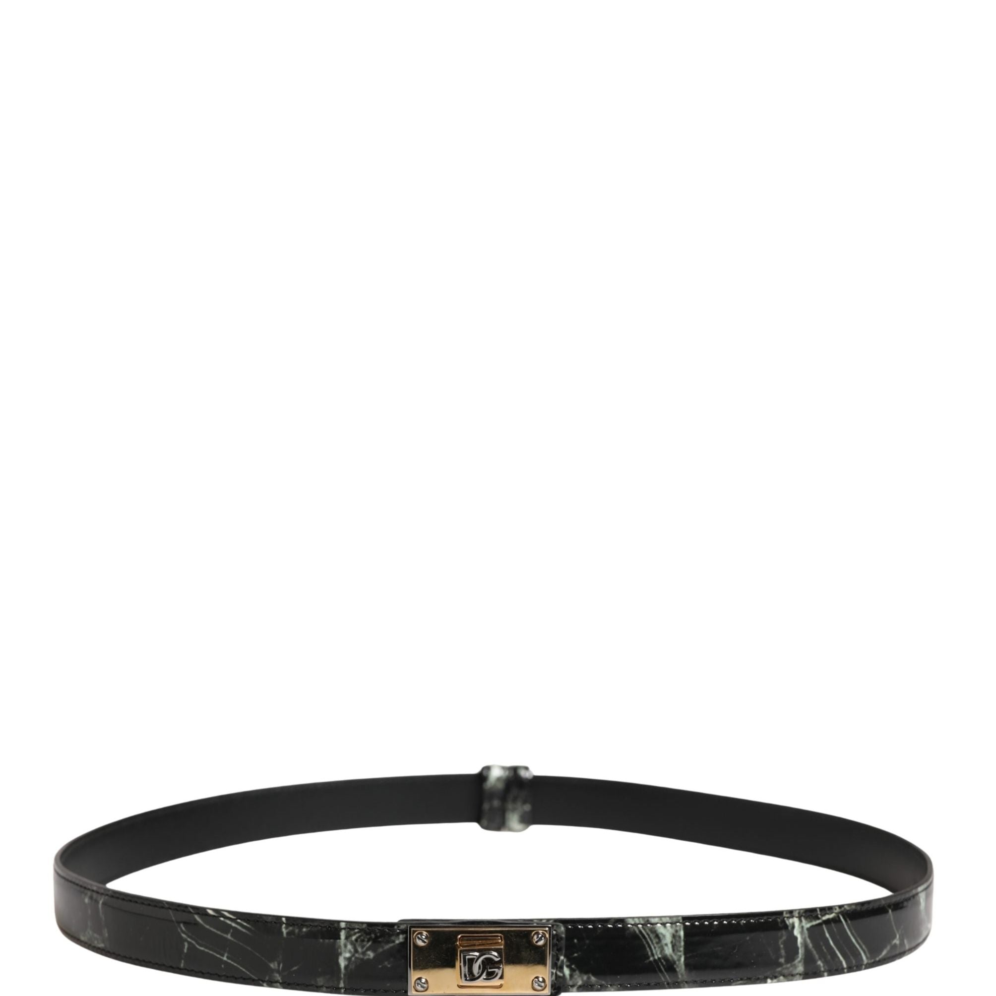 Dolce & Gabbana Men Black Marble Leather DG Logo Buckle Belt