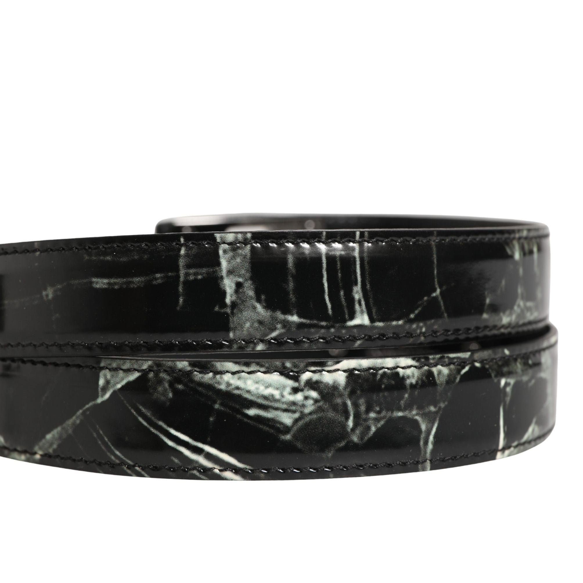 Dolce & Gabbana Men Black Marble Leather DG Logo Buckle Belt