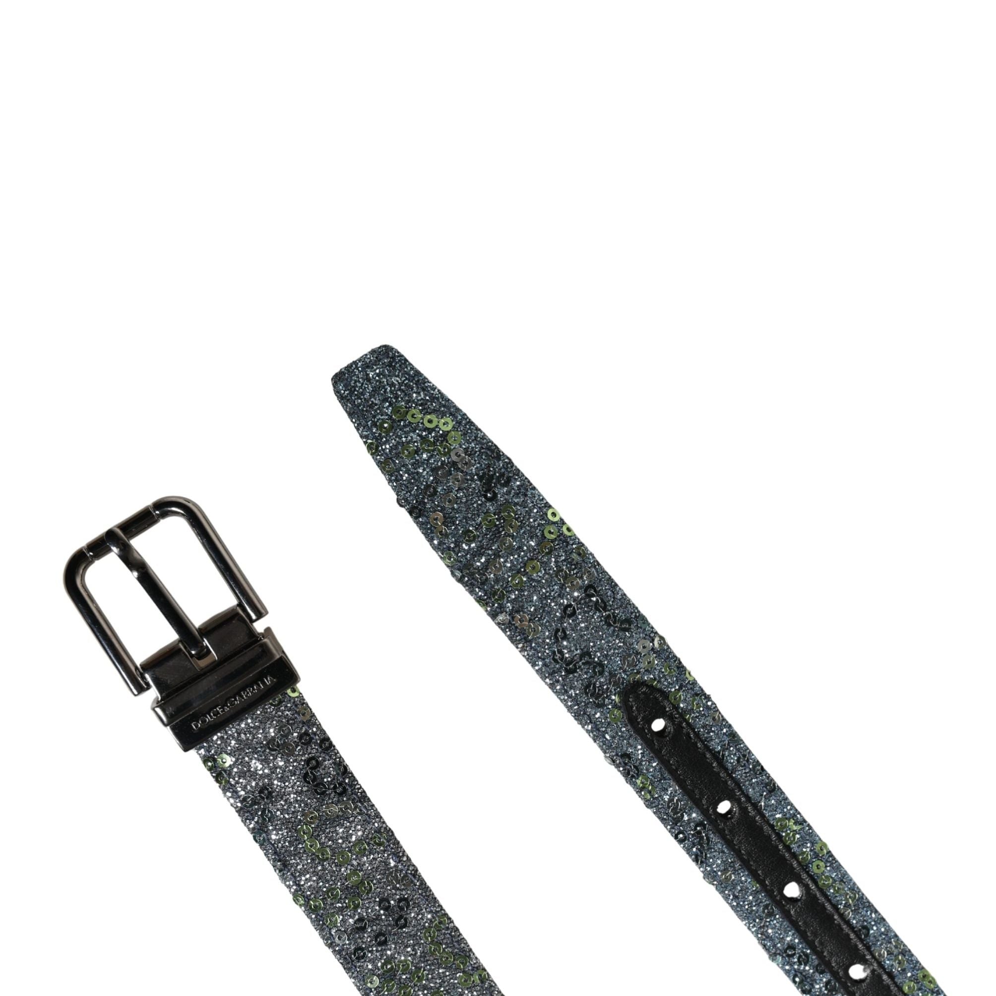 Dolce & Gabbana Men Multicolor Sequin Silver Metal Buckle Belt