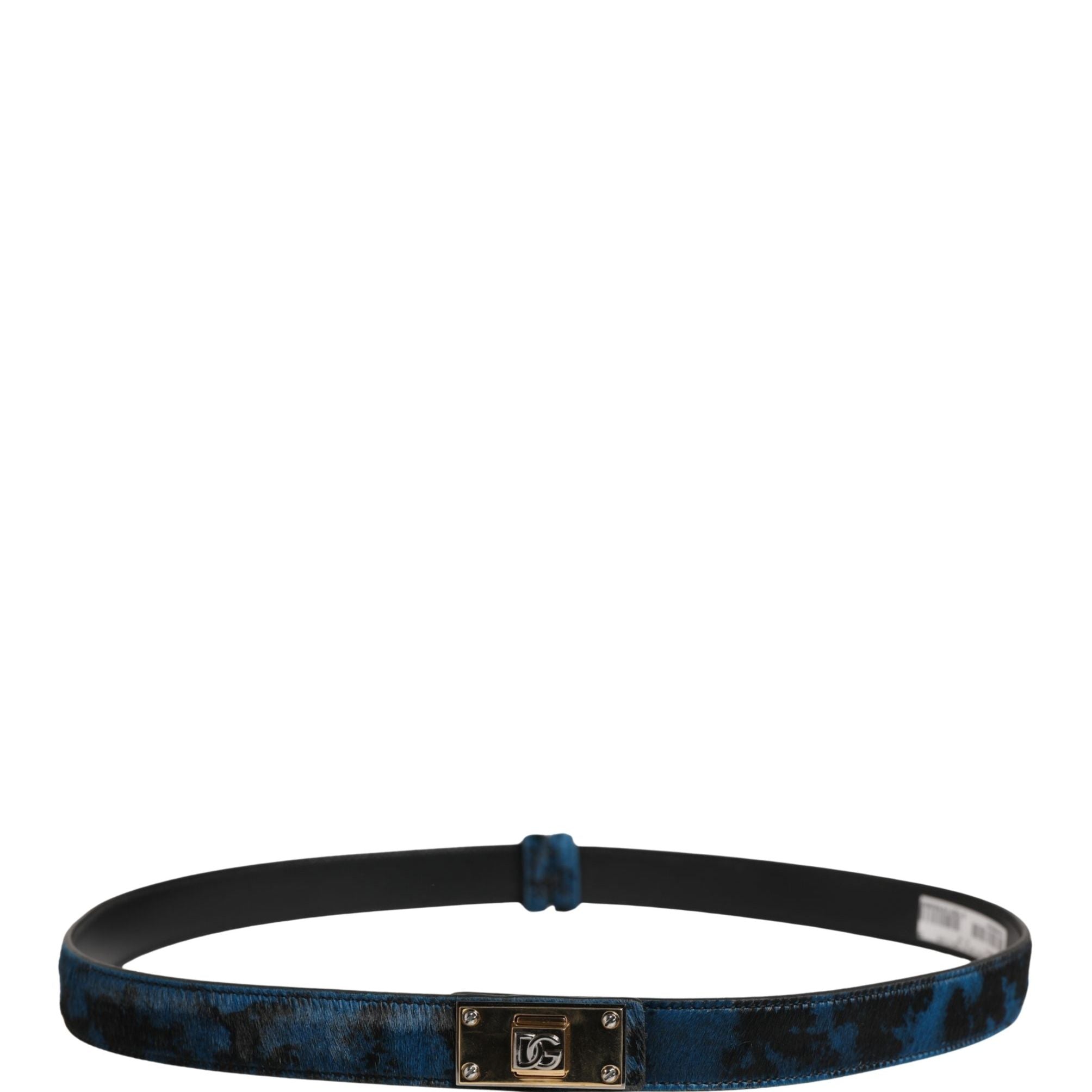 Dolce & Gabbana Men Blue Calf Leather Logo Metal Buckle Belt