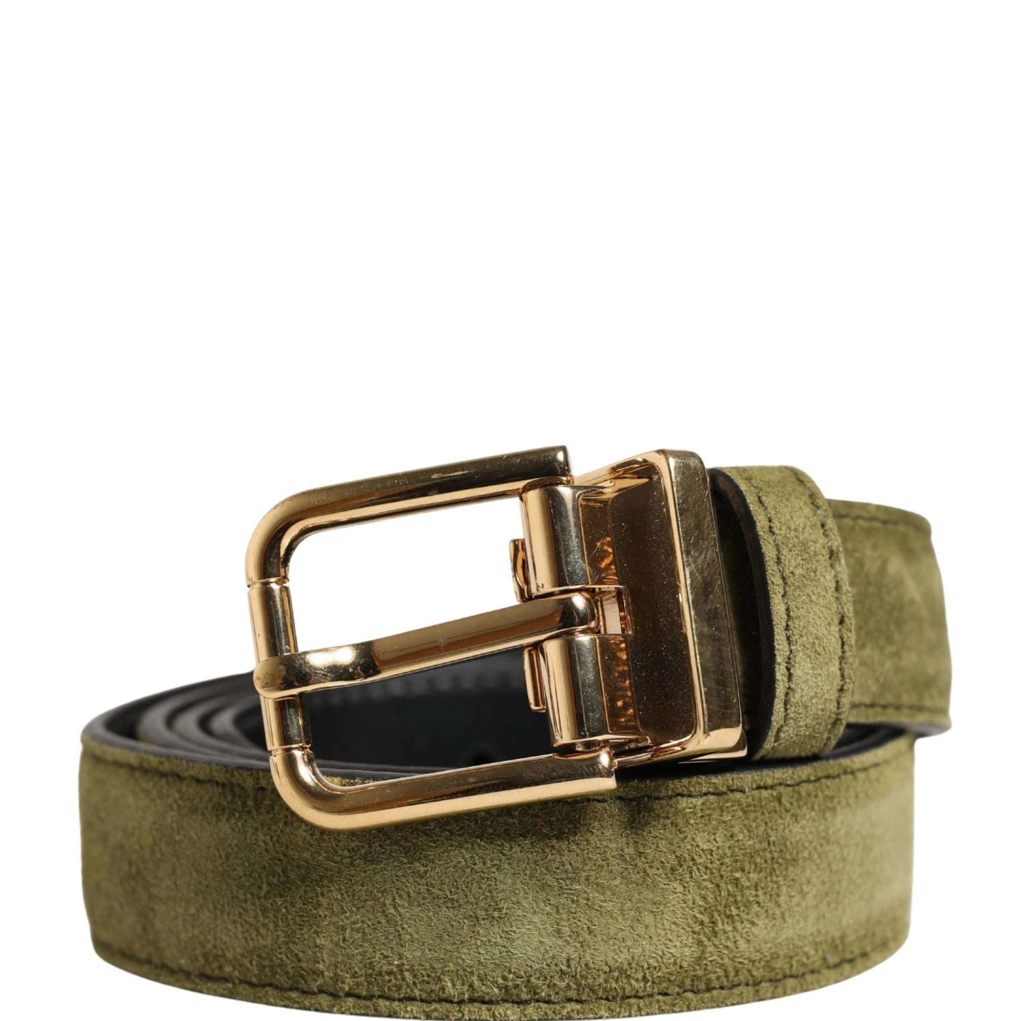 Dolce & Gabbana Men Green Velvet Leather Metal Buckle Belt