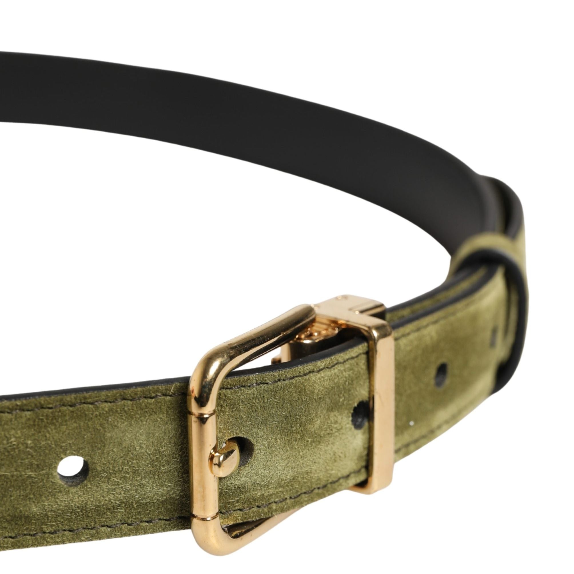 Dolce & Gabbana Men Green Velvet Leather Metal Buckle Belt