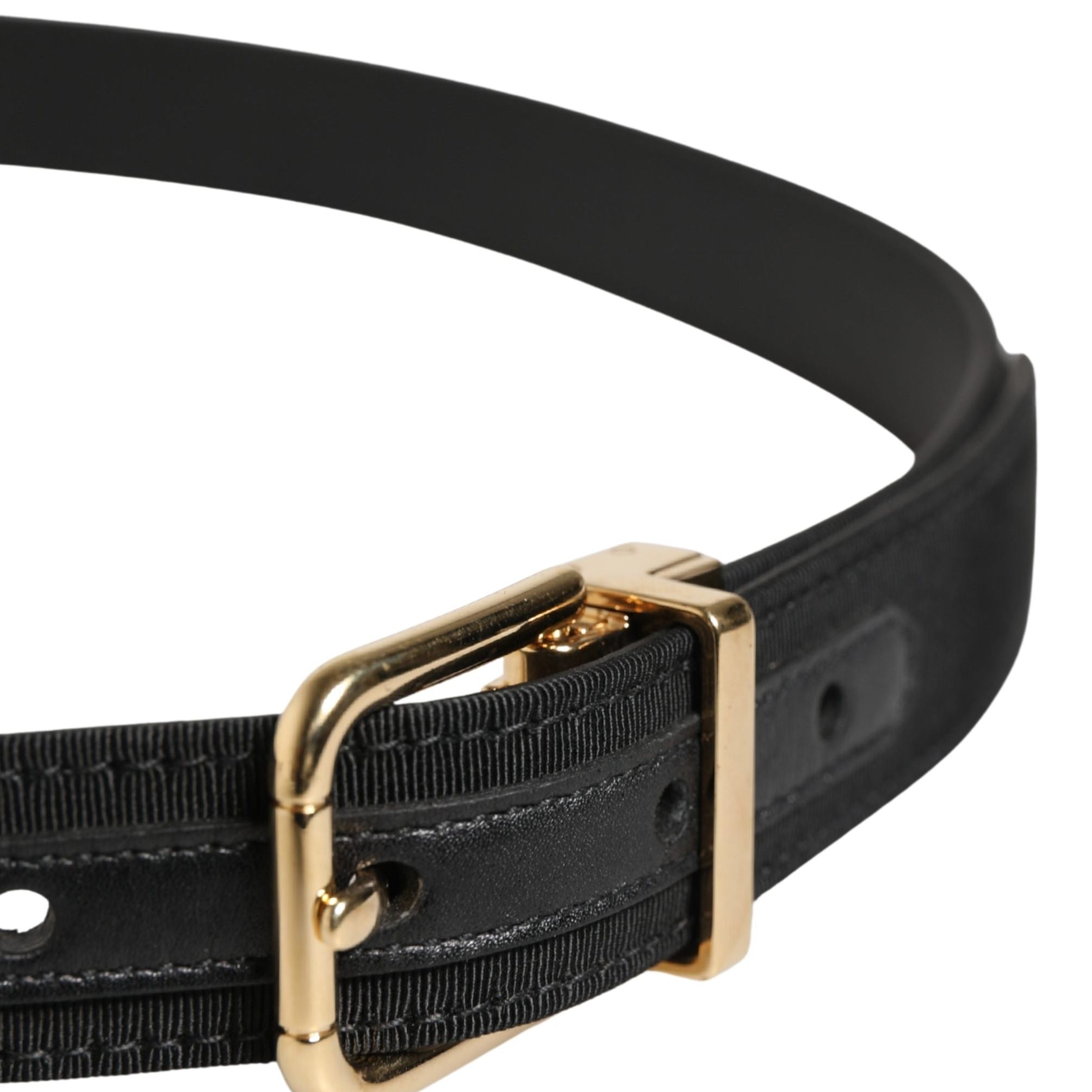 Dolce & Gabbana Black Viscose Leather Gold Metal Buckle Belt