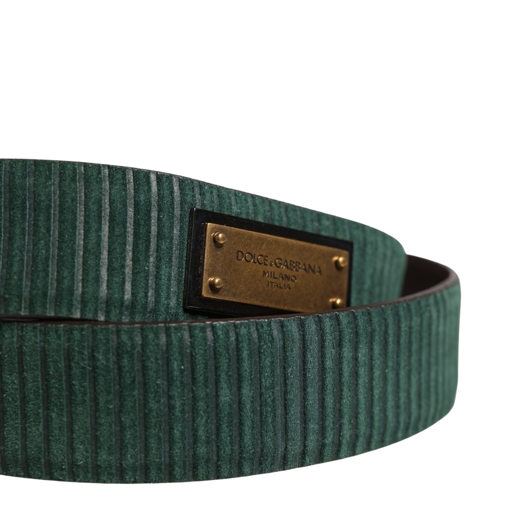 Dolce & Gabbana Men Green Velvet Leather Metal Buckle Belt