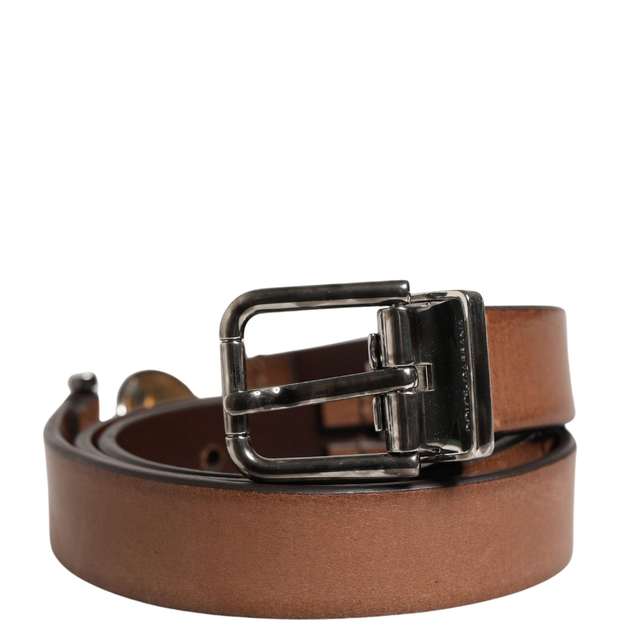 Dolce & Gabbana Men Brown Classic Leather Metal Buckle Belt