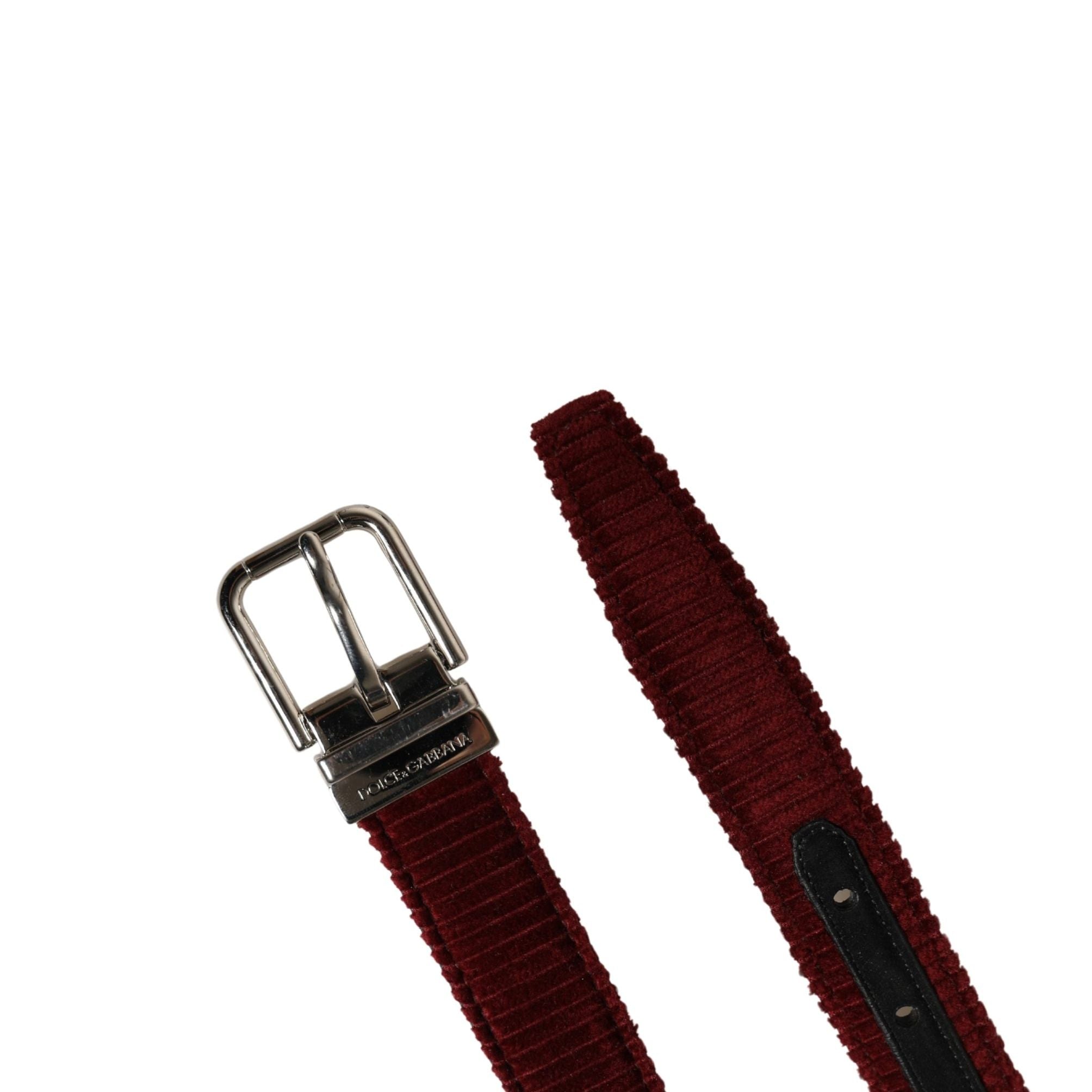 Dolce & Gabbana Men Red Velvet Leather Metal Buckle Belt
