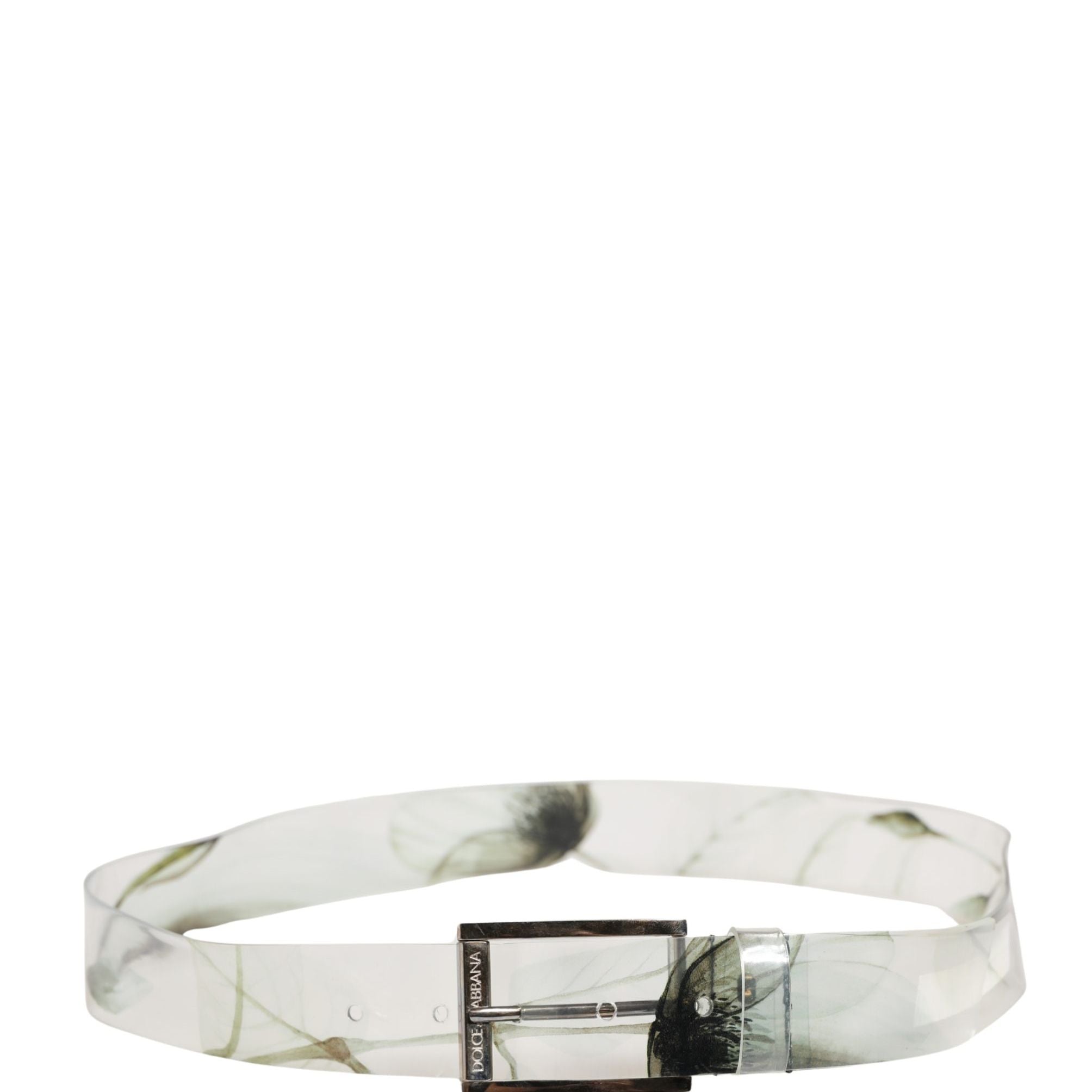 Dolce & Gabbana Men White Floral PVC Silver Metal Buckle Belt