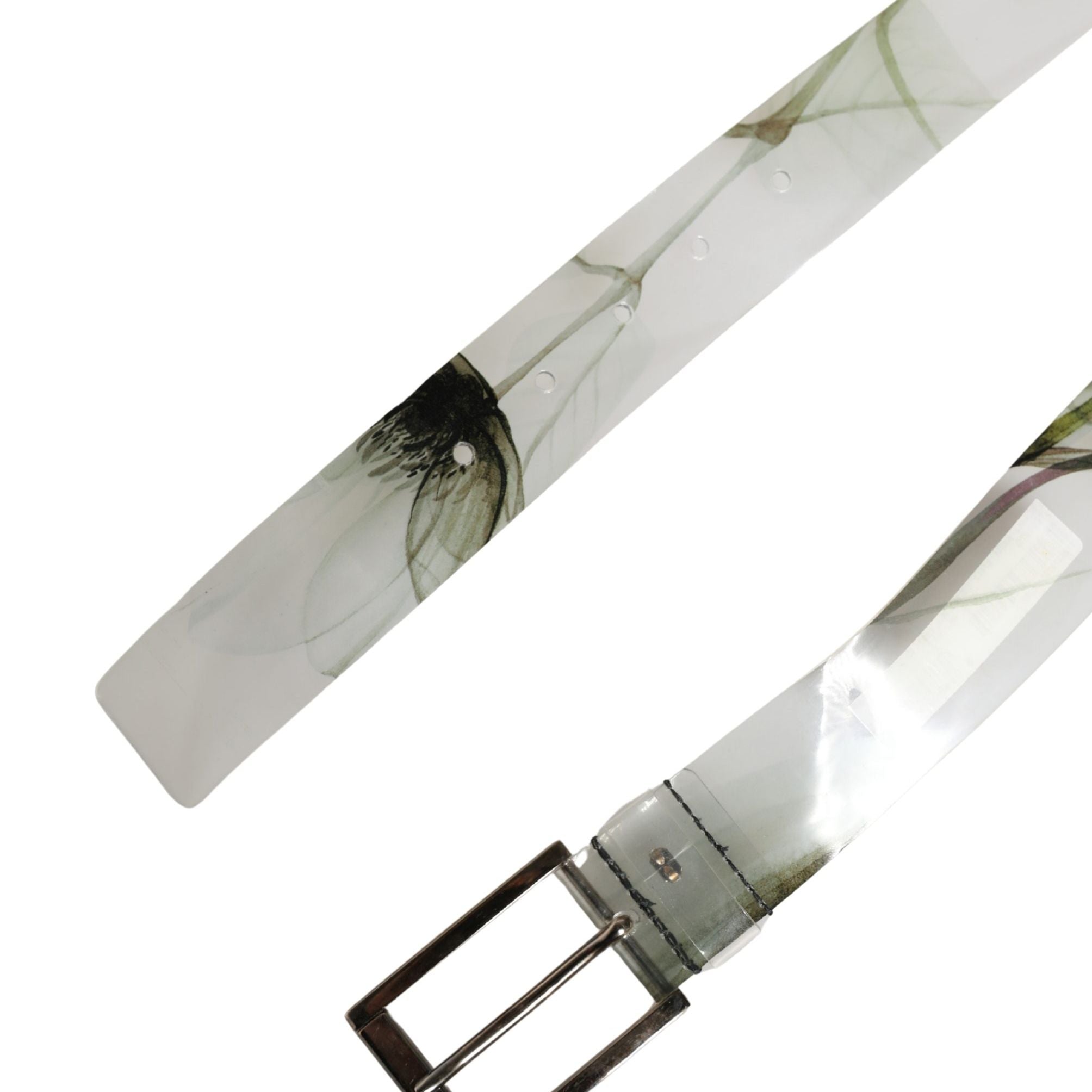 Dolce & Gabbana Men White Floral PVC Silver Metal Buckle Belt