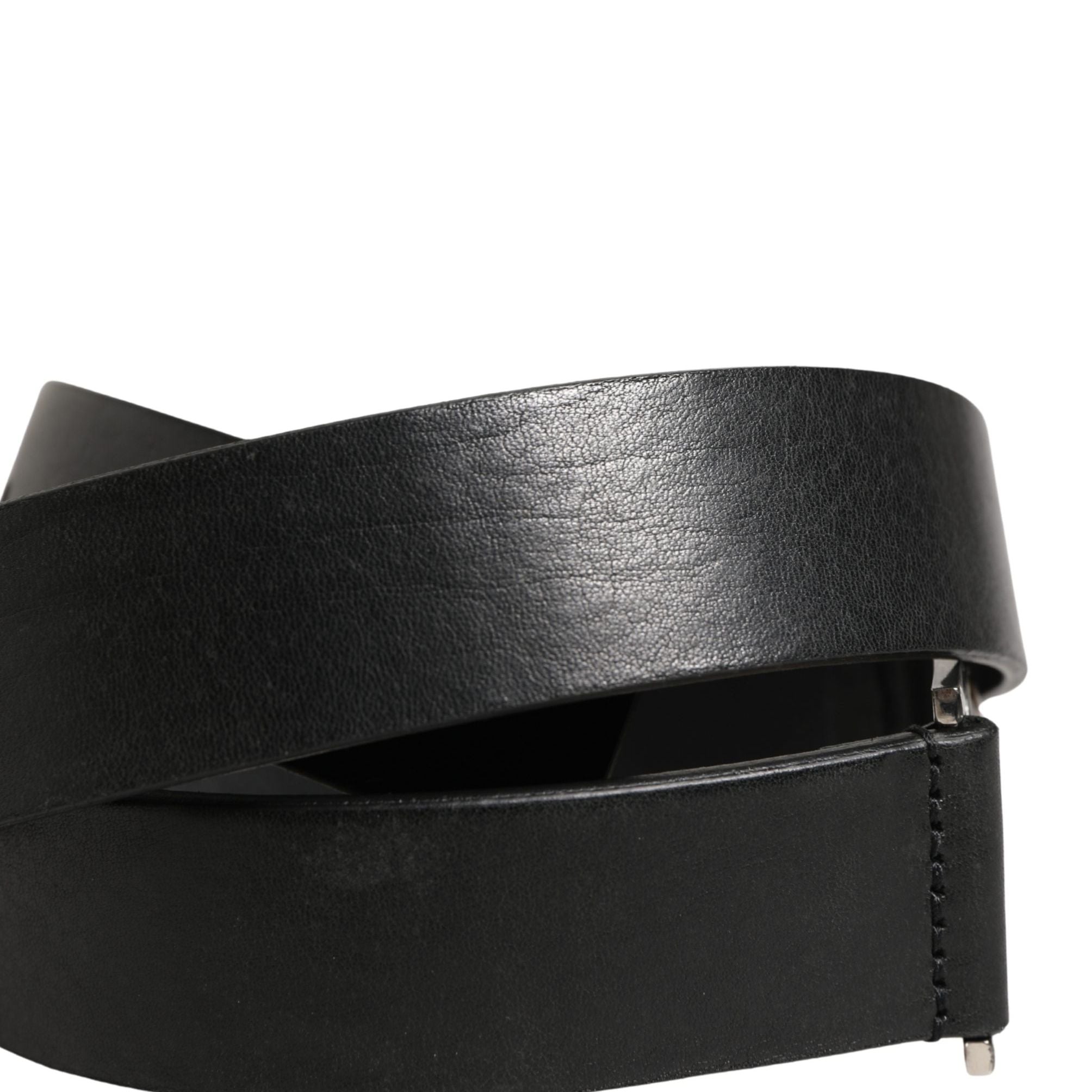 Dolce & Gabbana Men Black Classic Leather Metal Buckle Belt