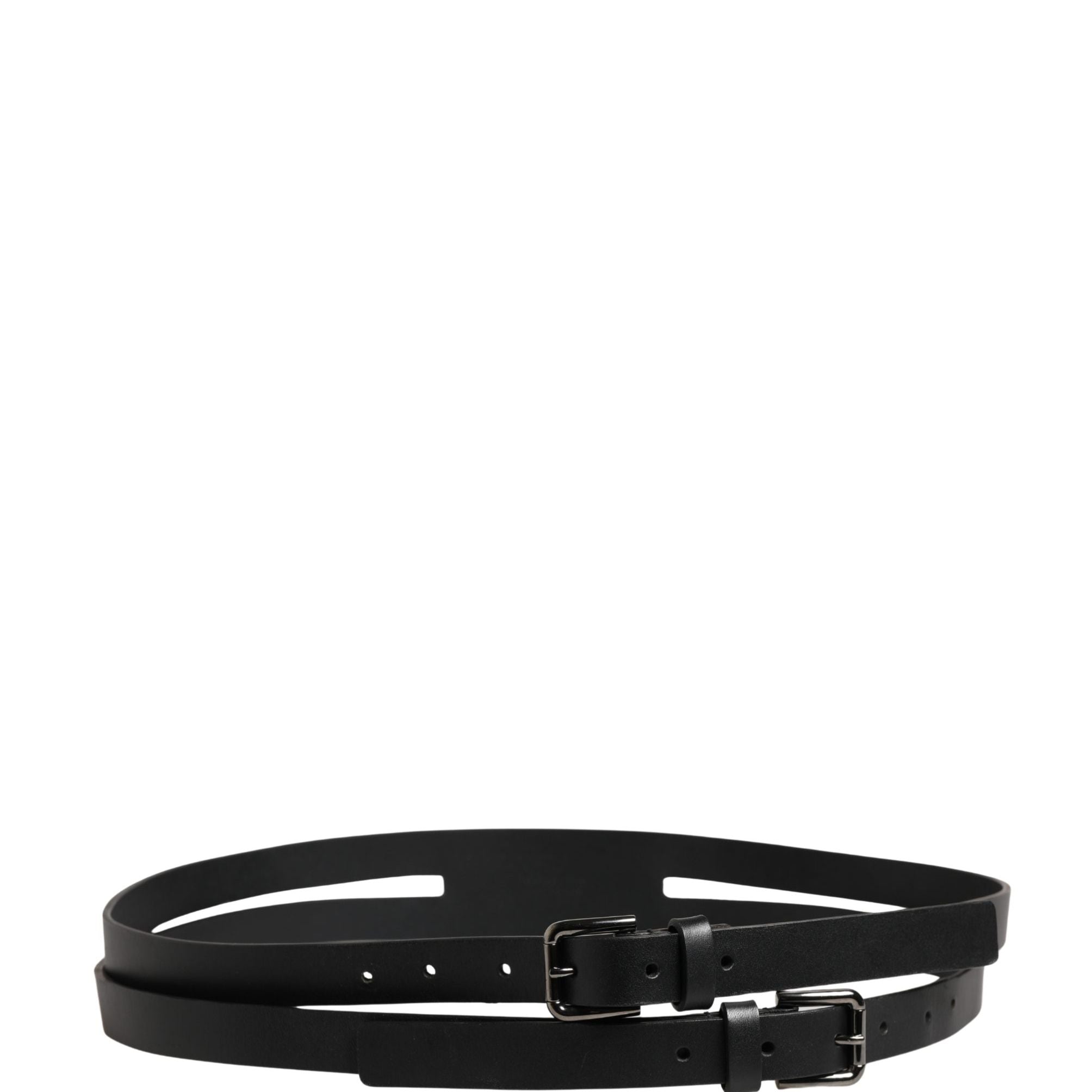 Dolce & Gabbana Black Double Strap Leather Silver Buckle Belt