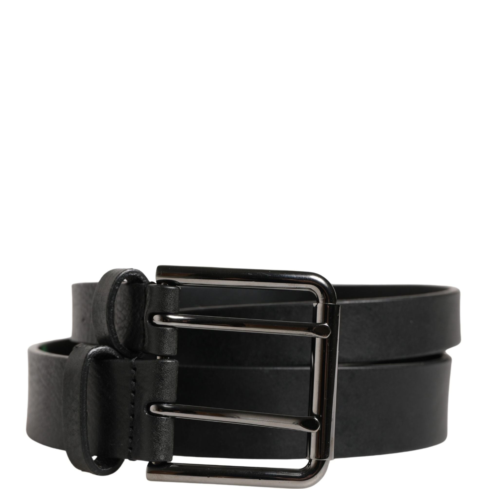 Dolce & Gabbana Black Double Strap Leather Silver Buckle Belt