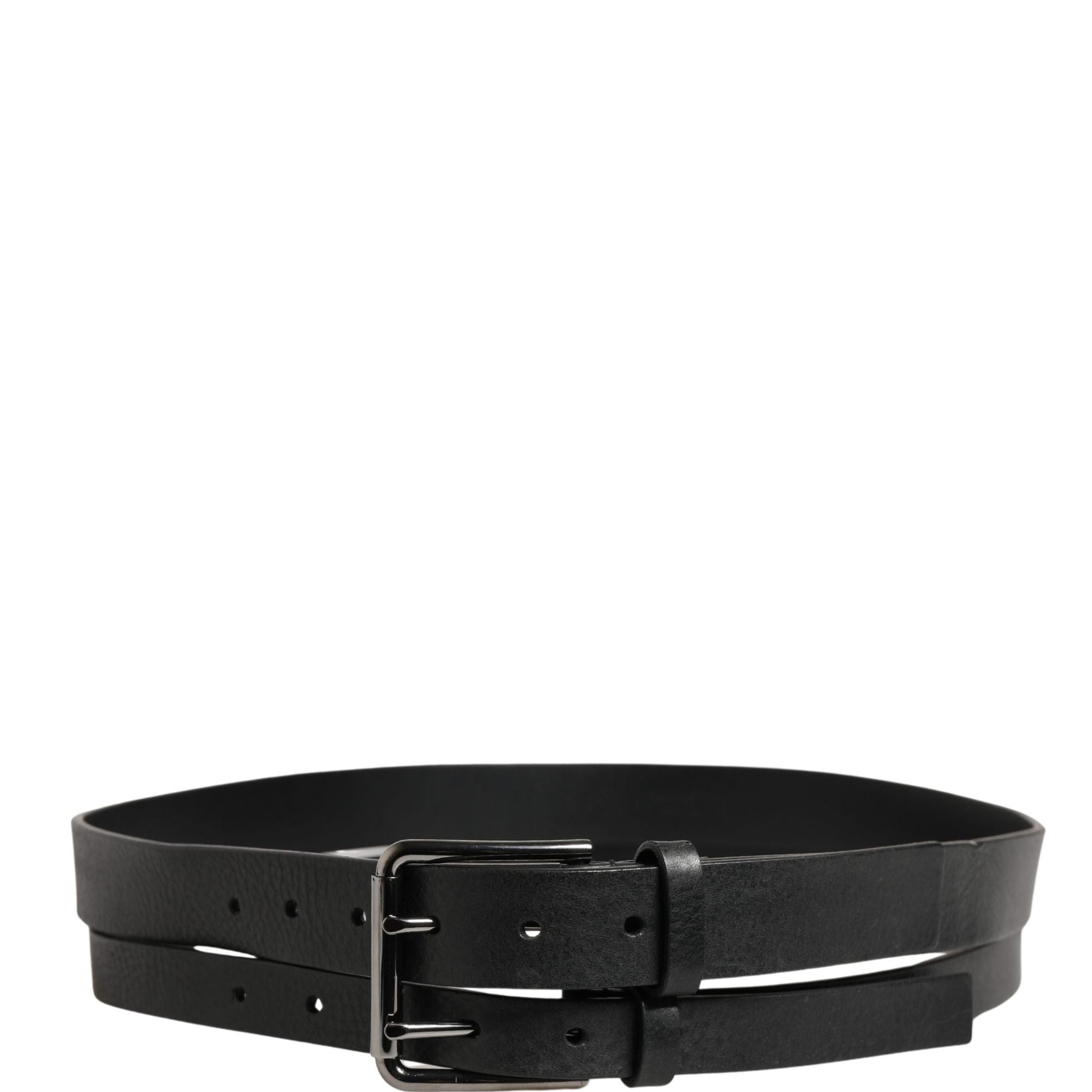 Dolce & Gabbana Black Double Strap Leather Silver Buckle Belt