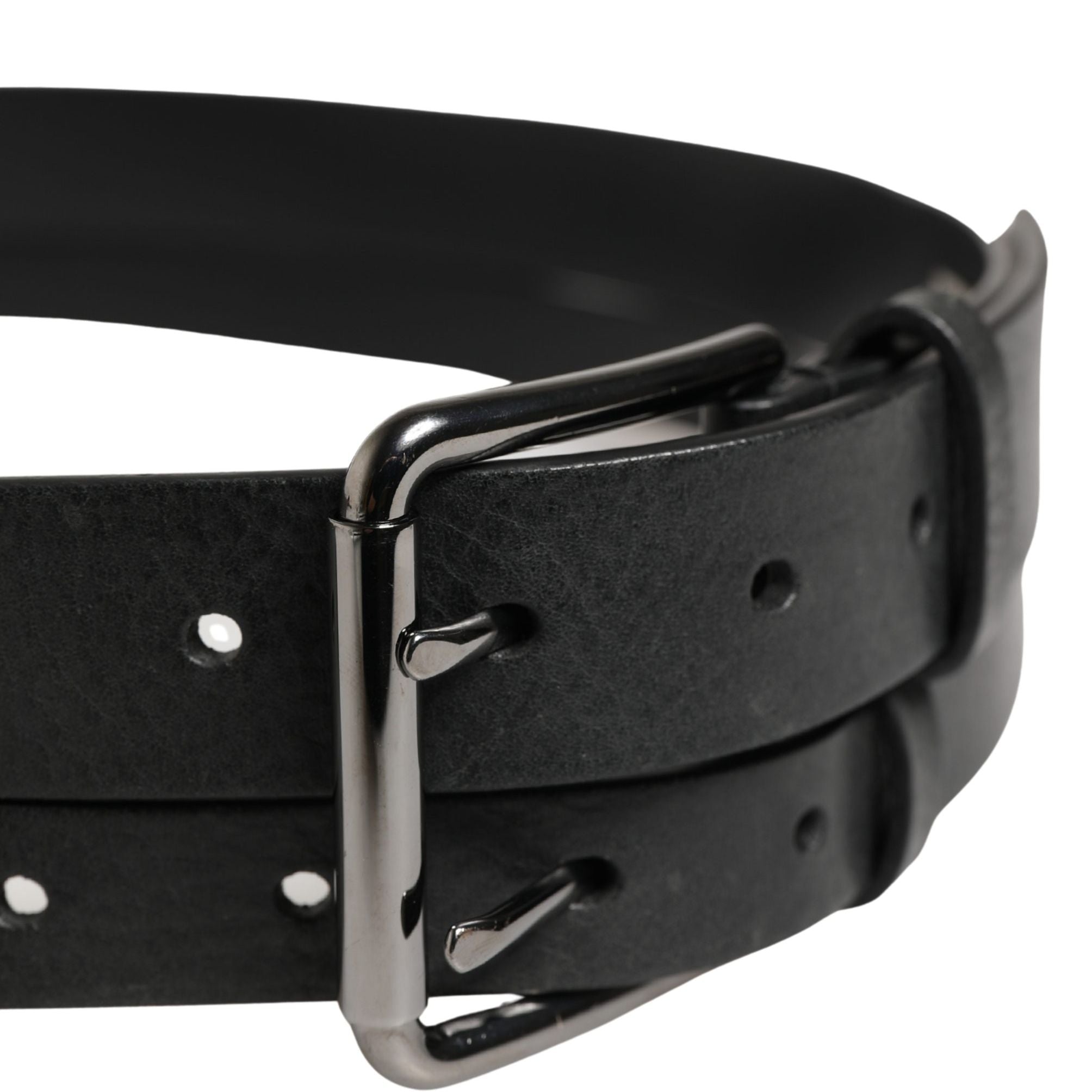 Dolce & Gabbana Black Double Strap Leather Silver Buckle Belt
